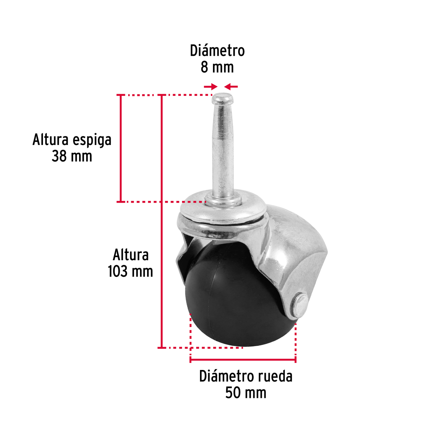 Rodaja esférica, 50 mm con espiga tipo socket