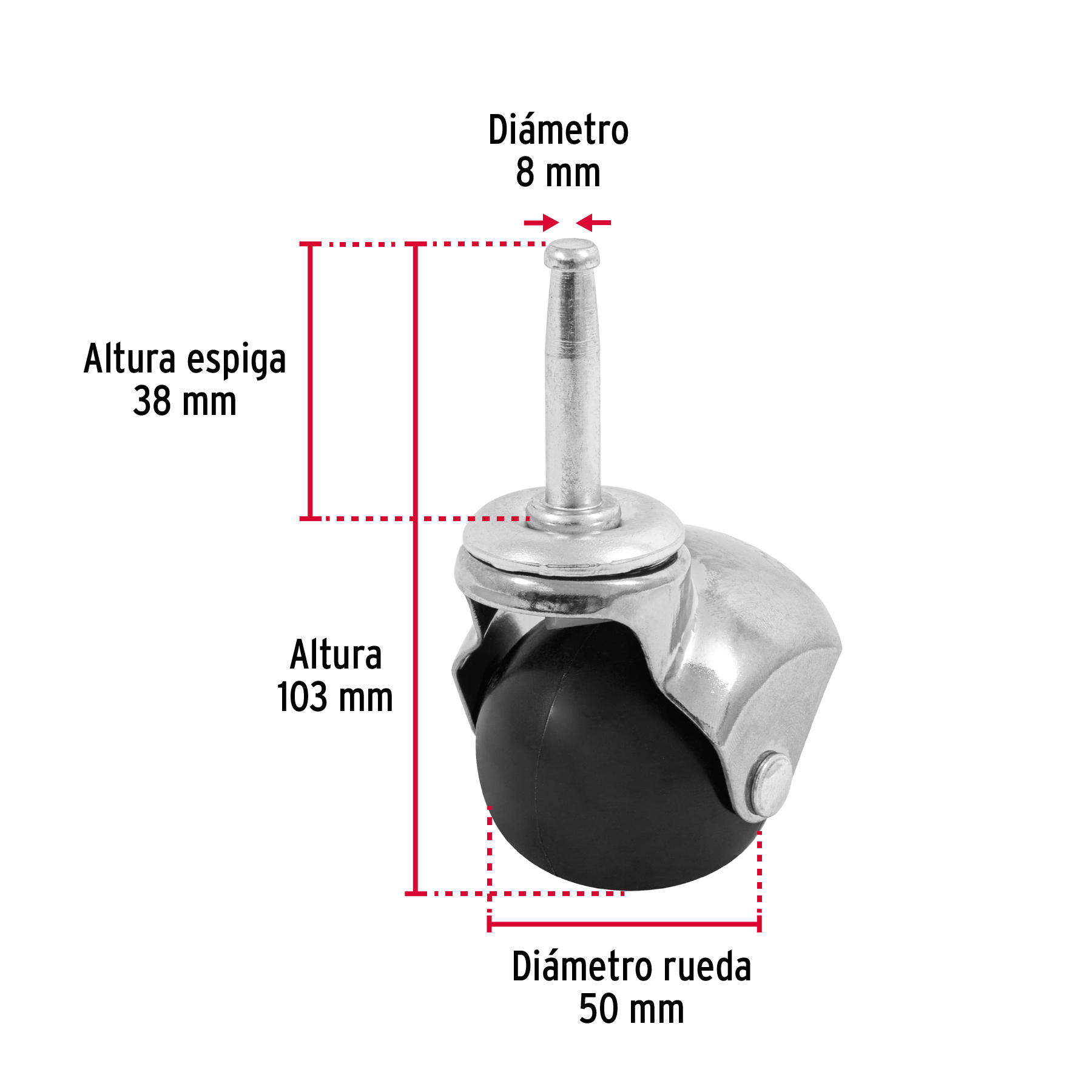 Rodaja esférica, 50 mm con espiga tipo socket