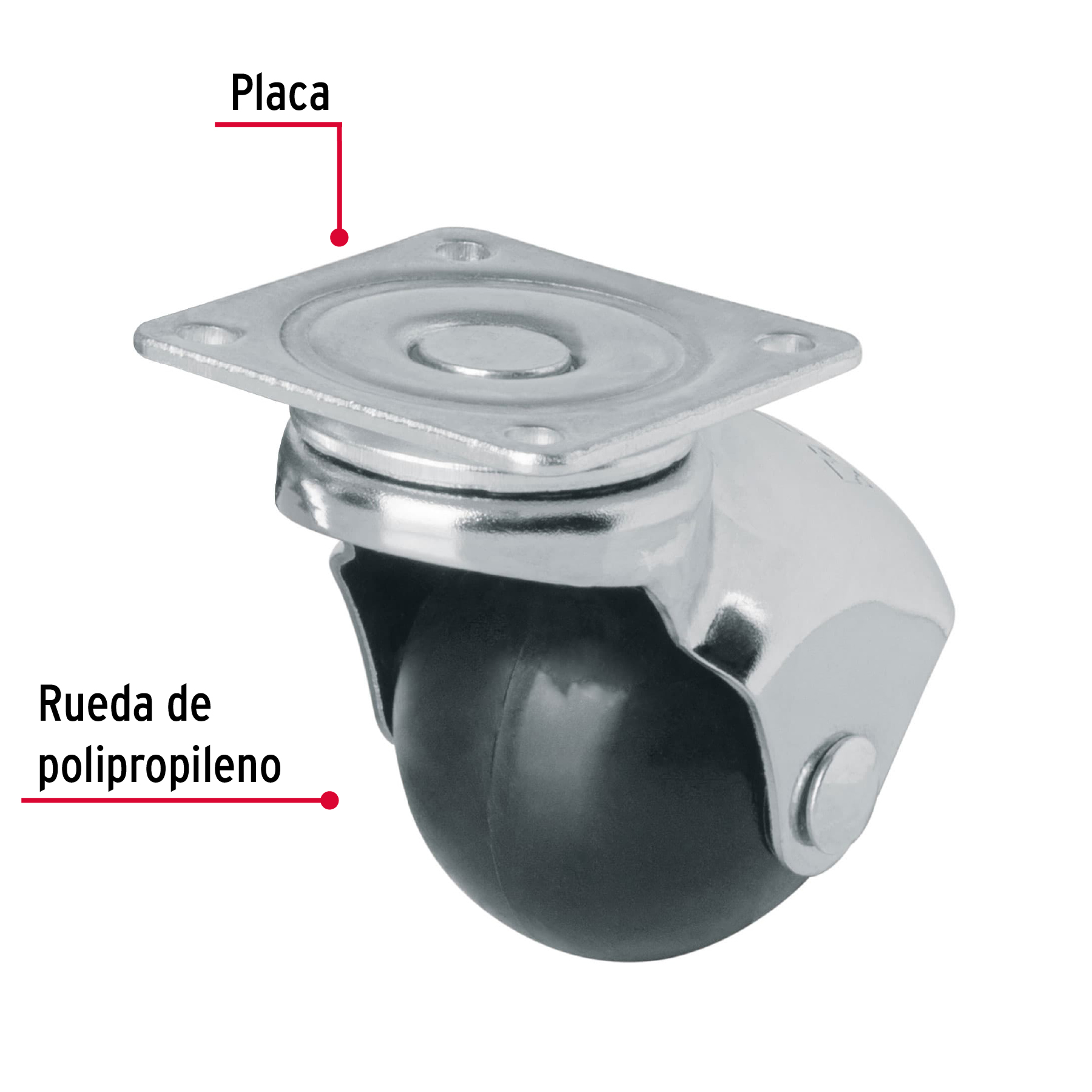 Rodaja esférica, 40 mm con placa
