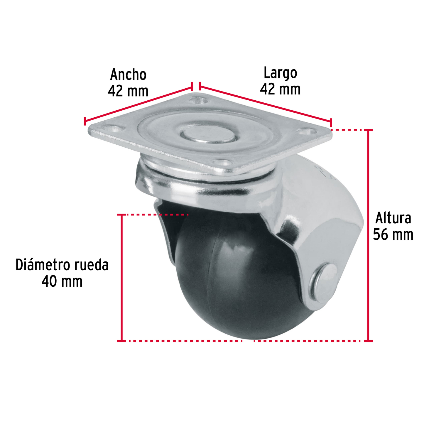 Rodaja esférica, 40 mm con placa