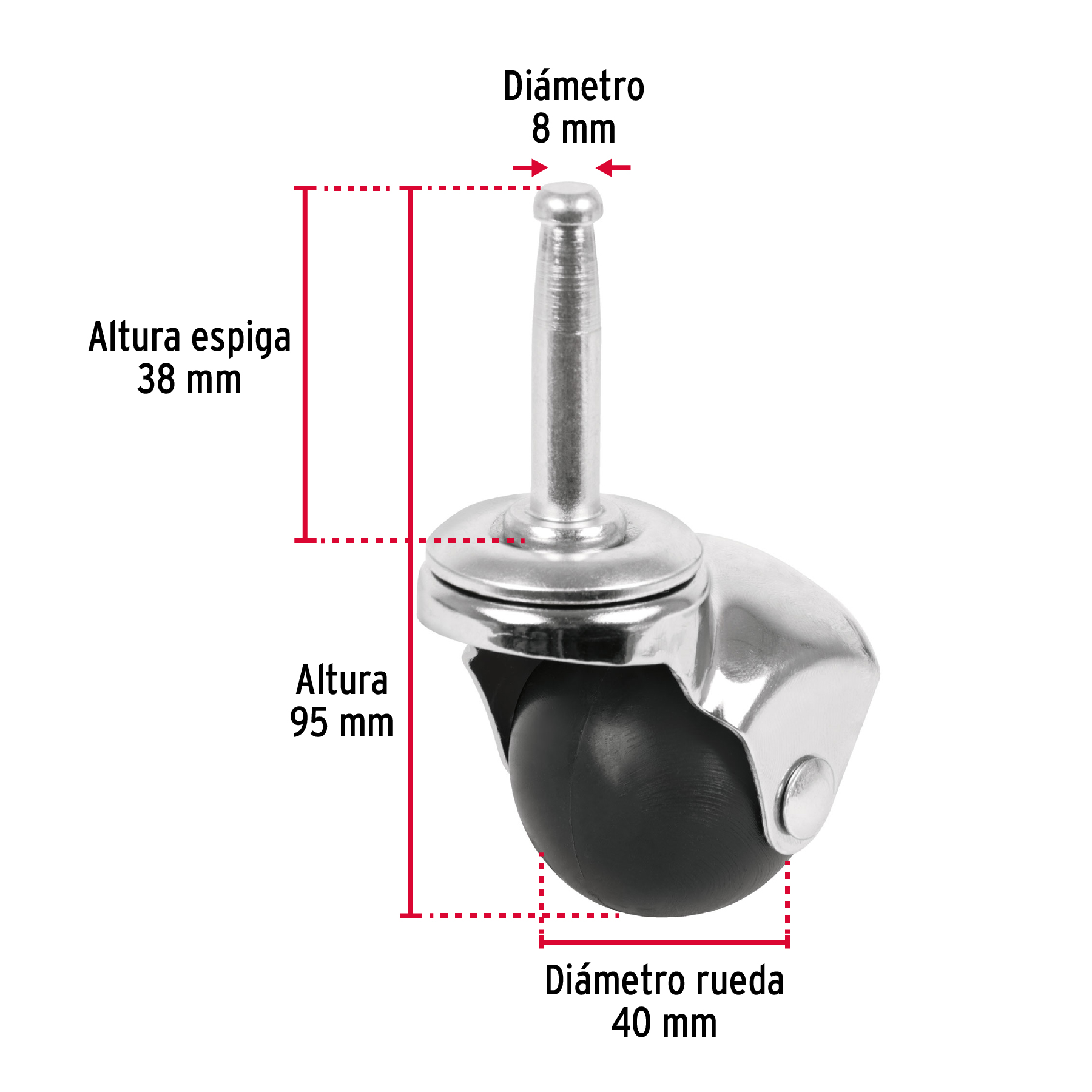 Rodaja esférica, 40 mm con espiga tipo socket