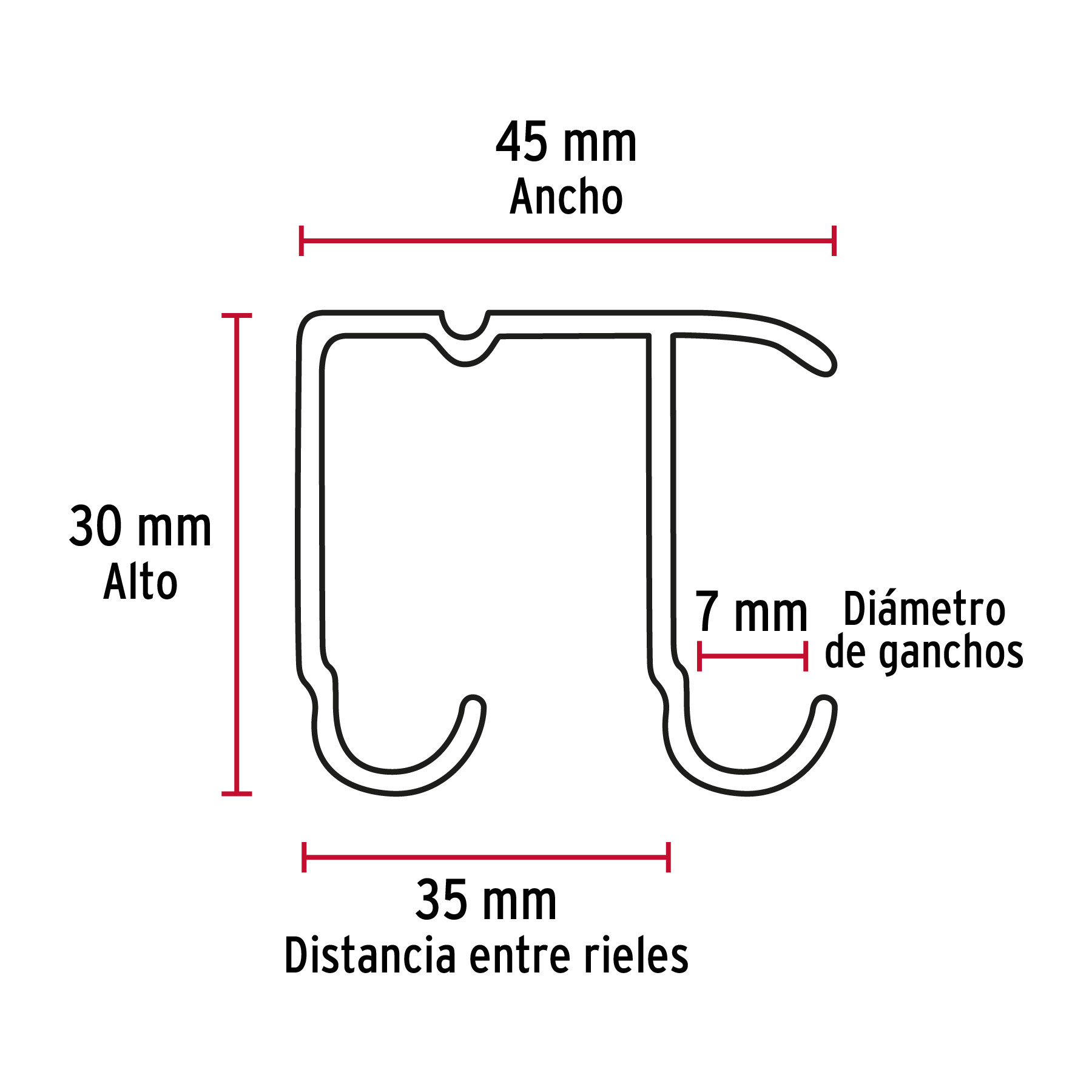 Riel superior  "JJ" de aluminio para puerta corrediza 3 m