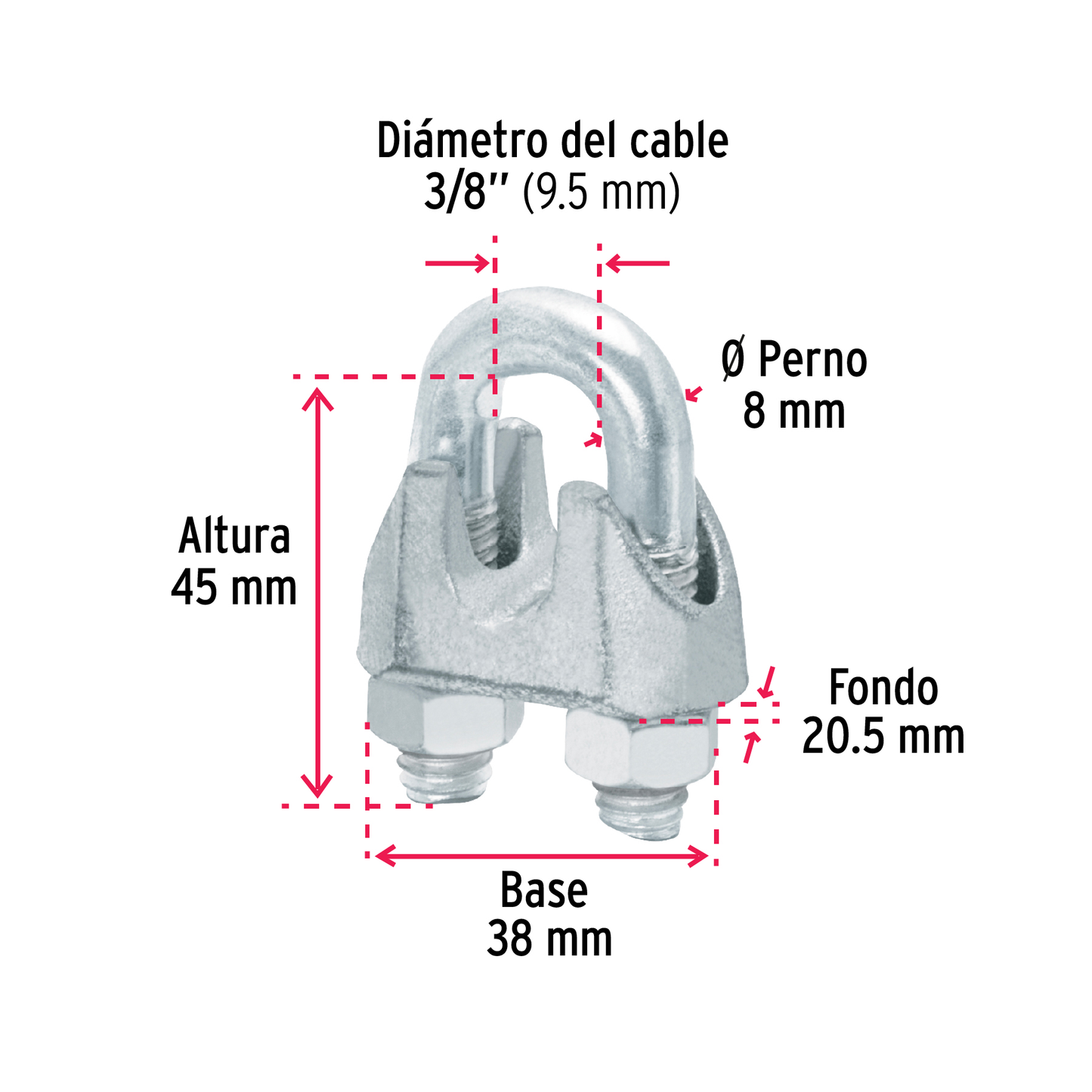 Bolsa con 20 nudos (perros) de hierro para cable de 3/8'