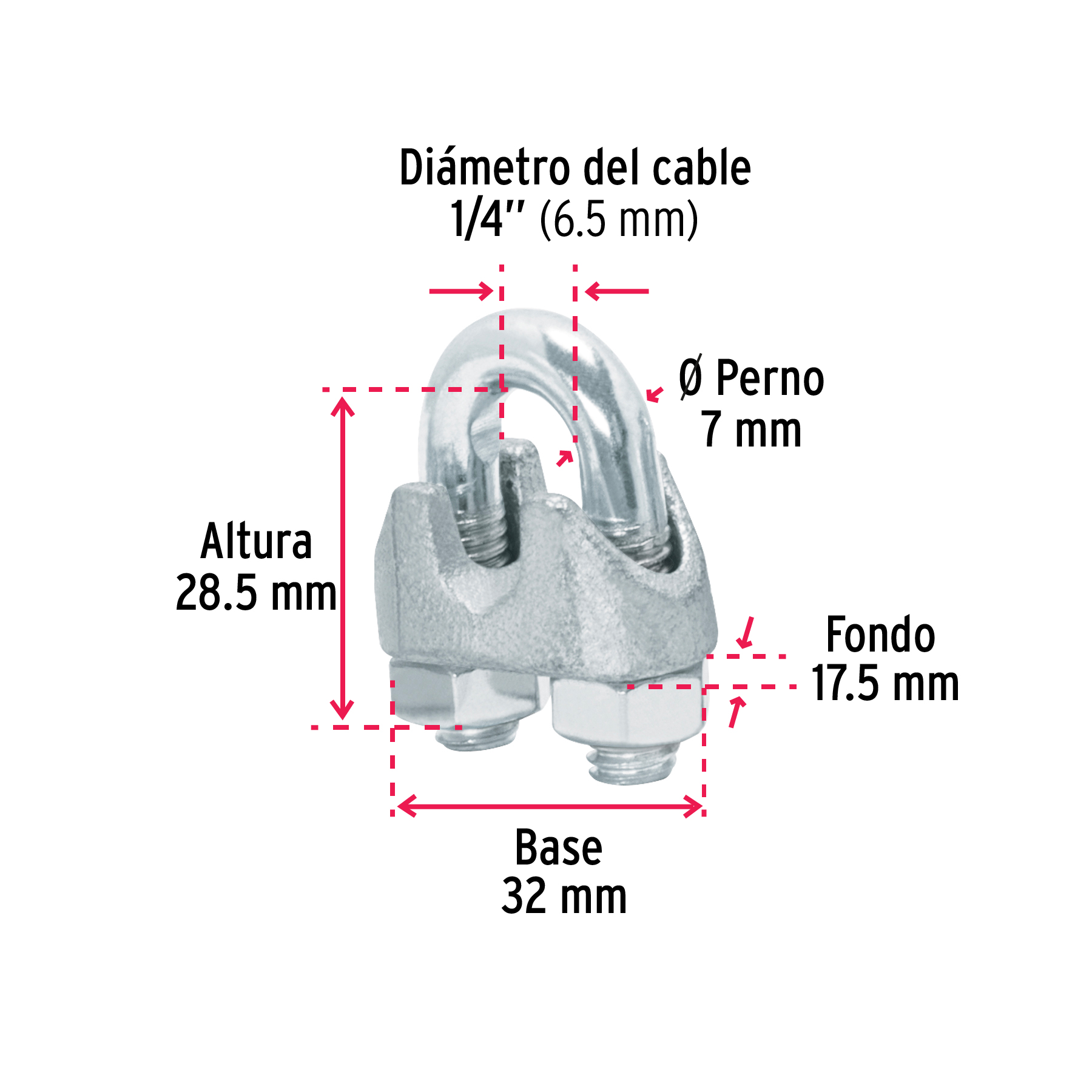 Bolsa con 40 nudos (perros) de hierro para cable de 1/4'