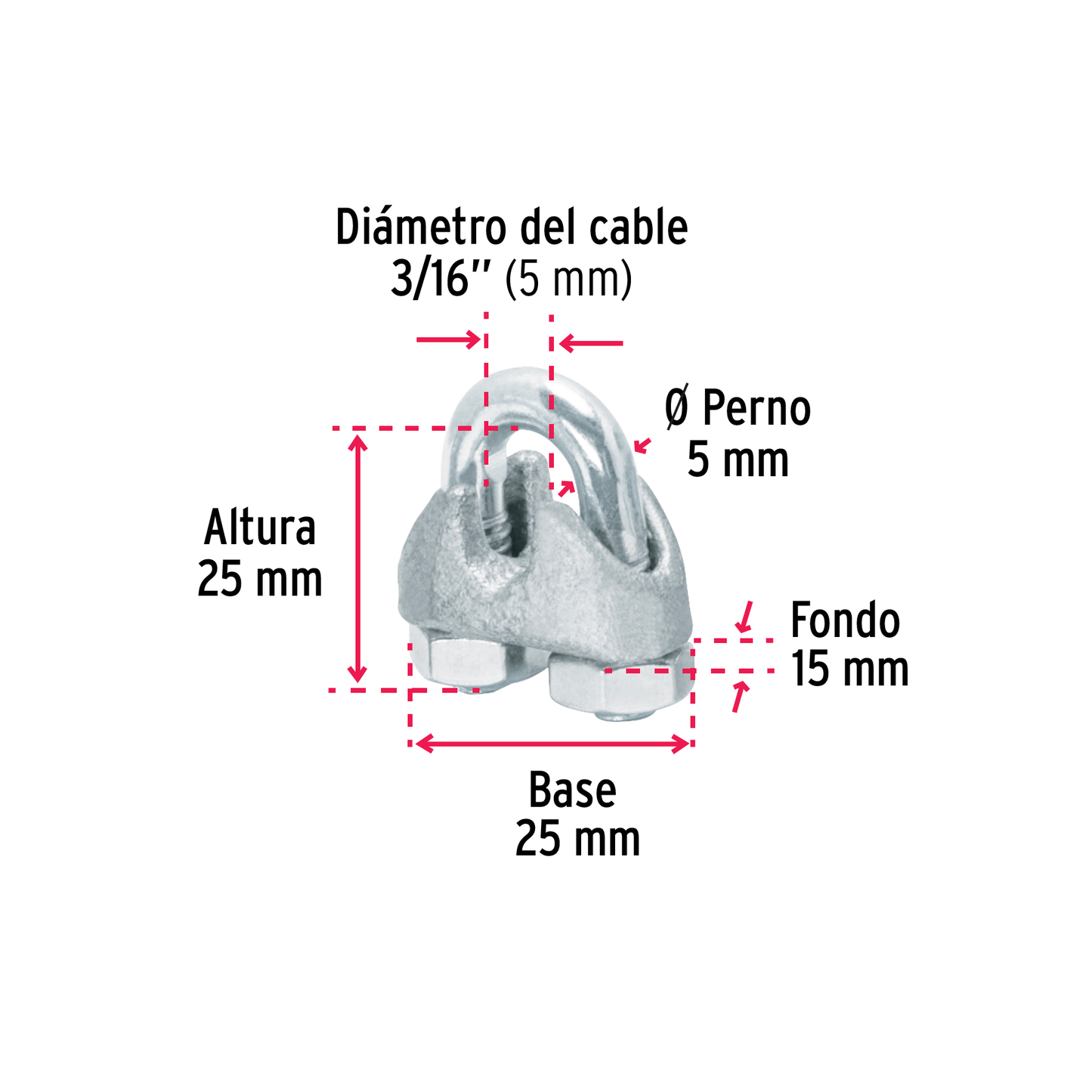 Bolsa con 50 nudos (perros) de hierro para cable de 3/16'