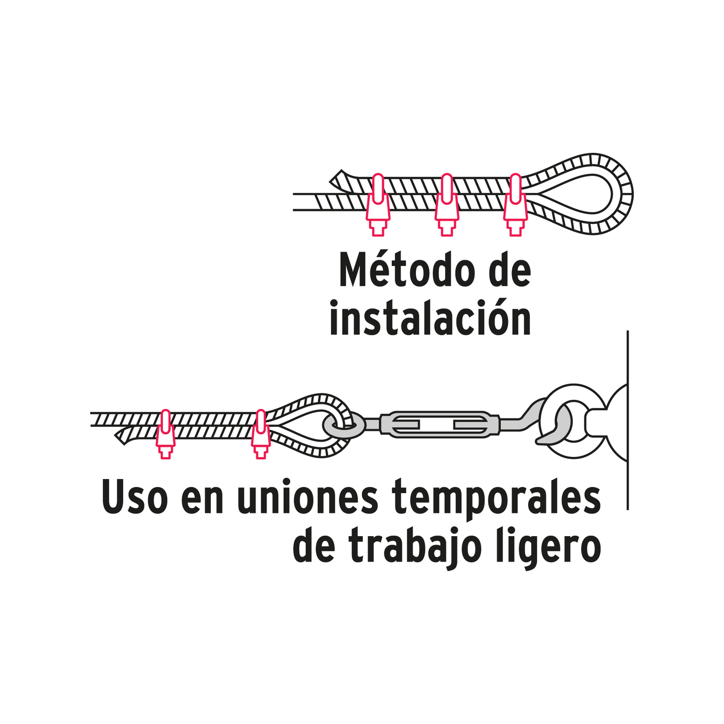 Bolsa con 50 nudos (perros) de hierro para cable de 3/16'