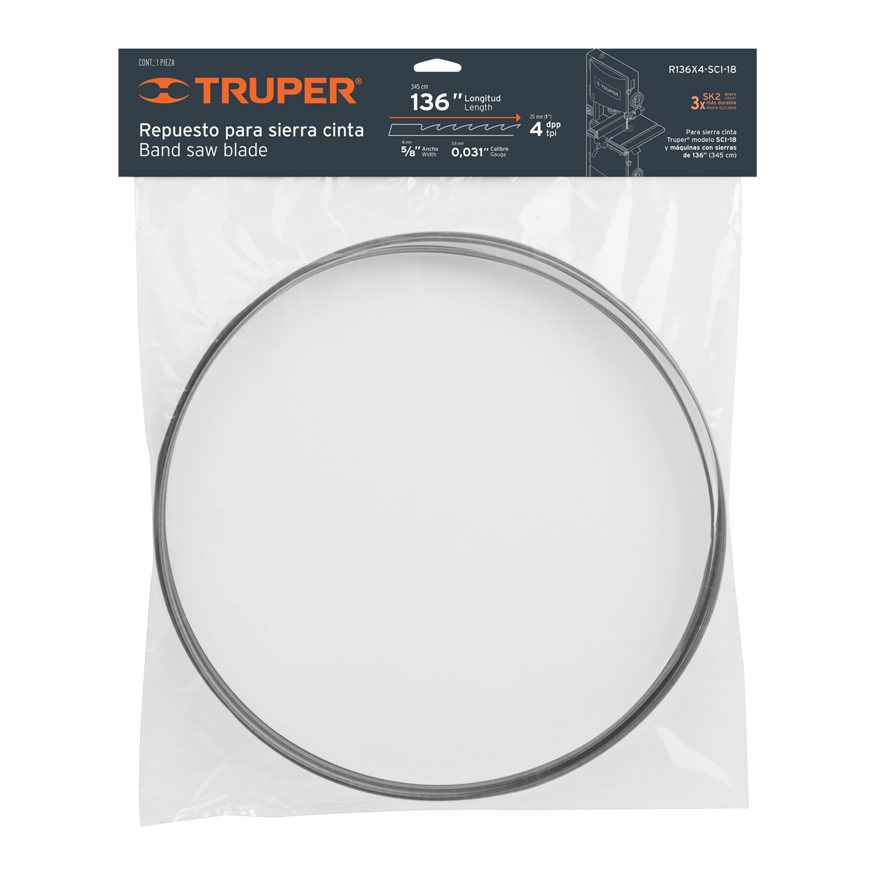 Repuesto sierra 136" x 4 dpp, para sierra cinta sci-18