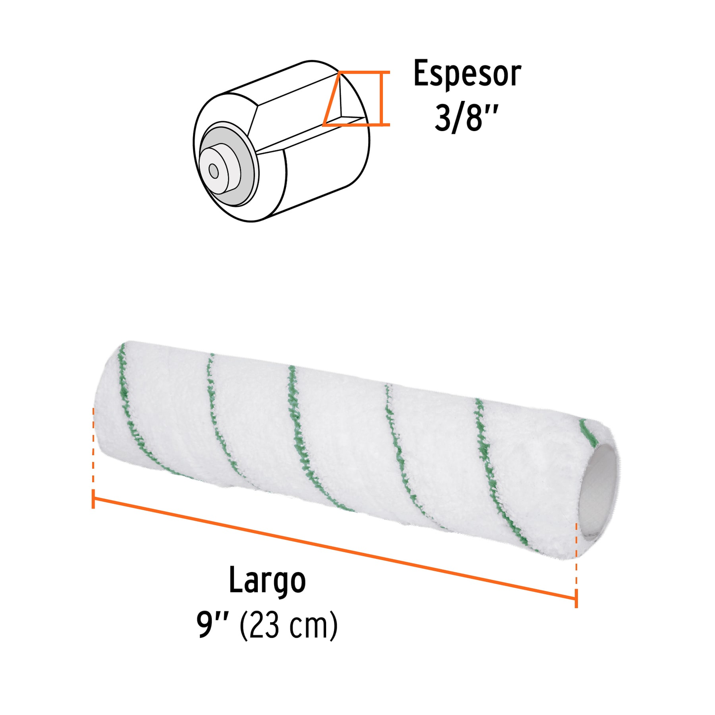 Repuesto rodillo para pintar, 9 x 3/8", de microfibra