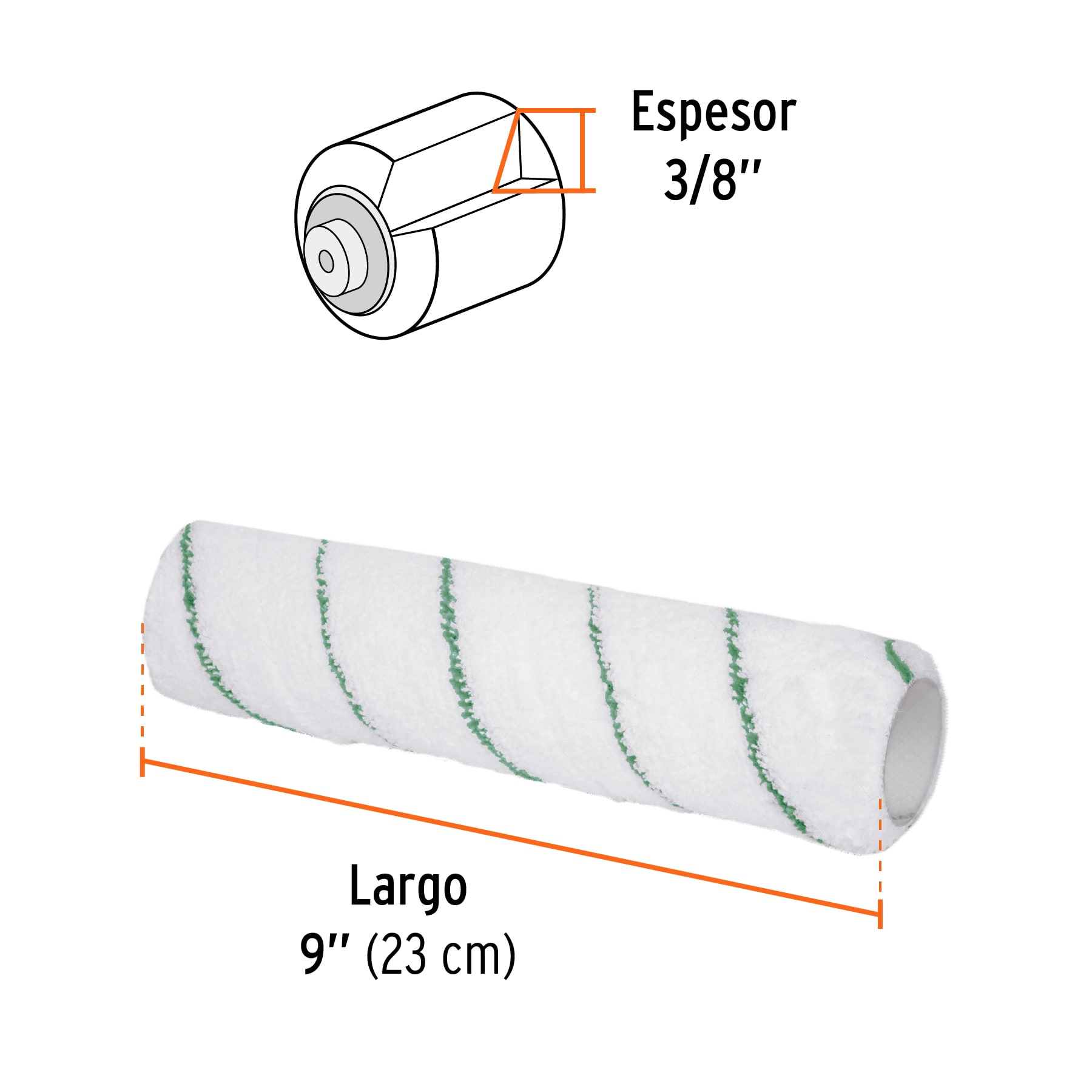 Repuesto rodillo para pintar, 9 x 3/8", de microfibra