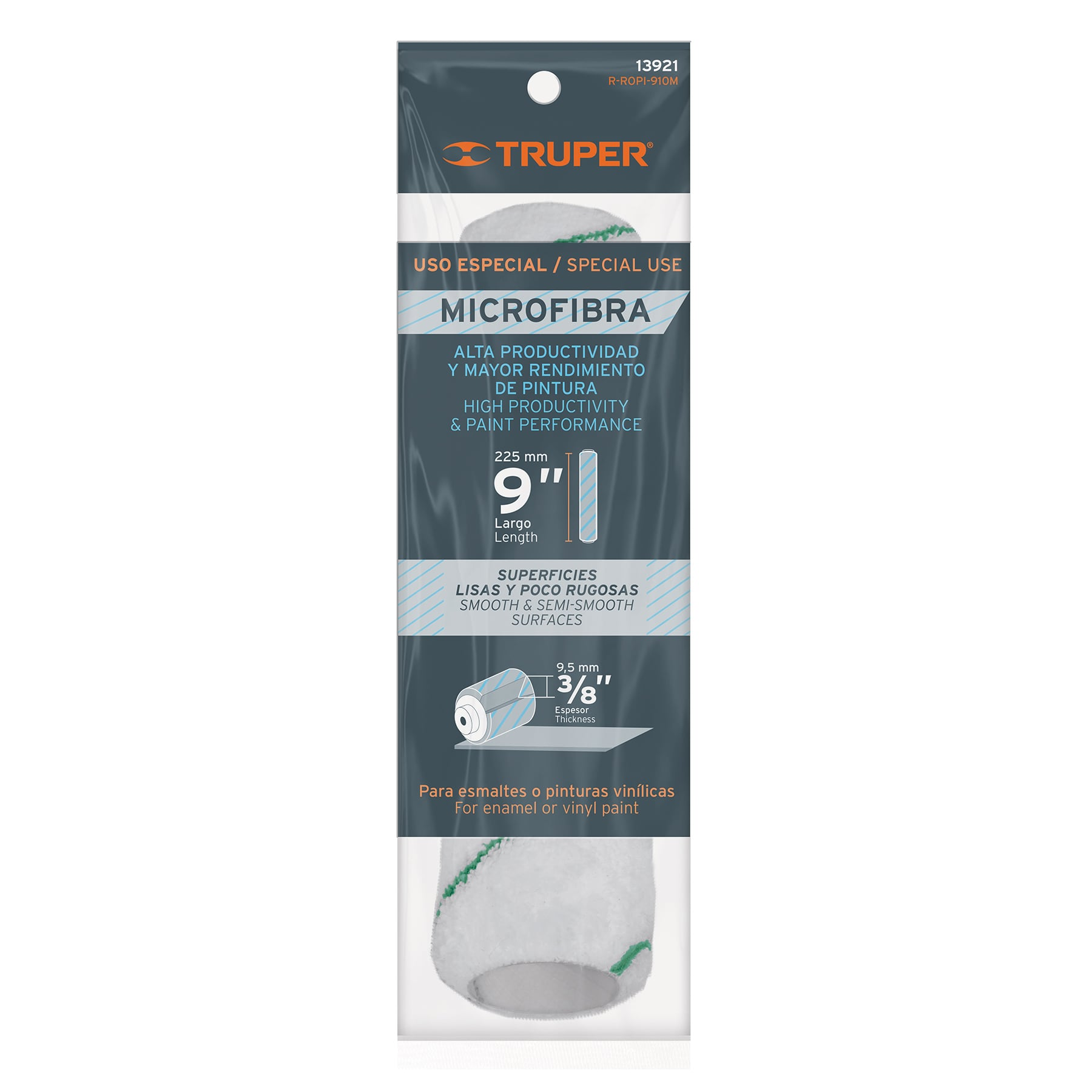 Repuesto rodillo para pintar, 9 x 3/8", de microfibra