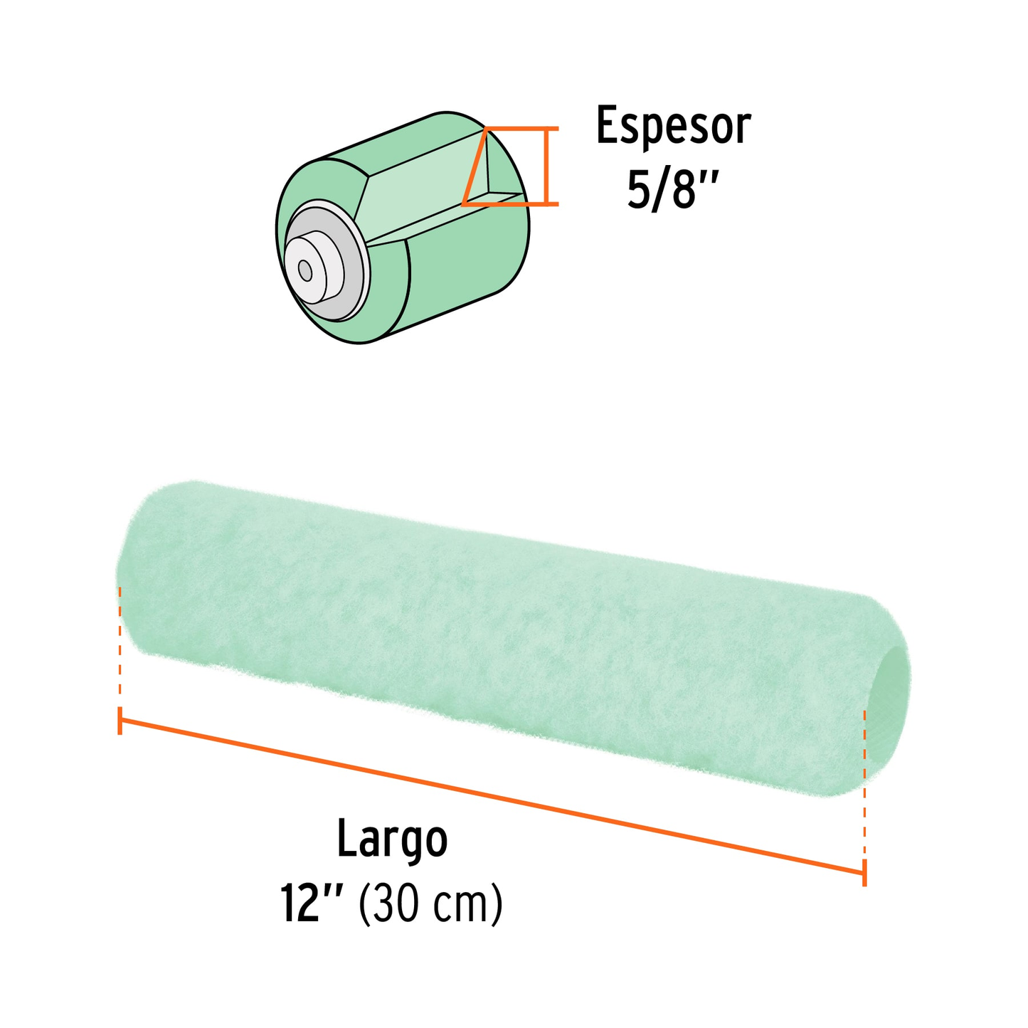 Repuesto para rodillo para pintar, felpa 12 x 5/8", lisa