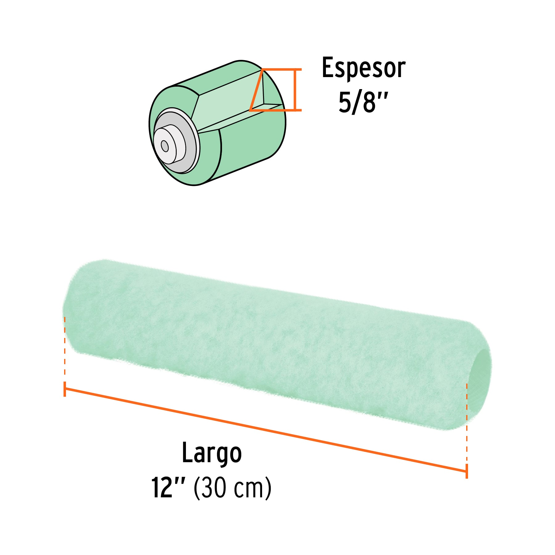 Repuesto para rodillo para pintar, felpa 12 x 5/8", lisa