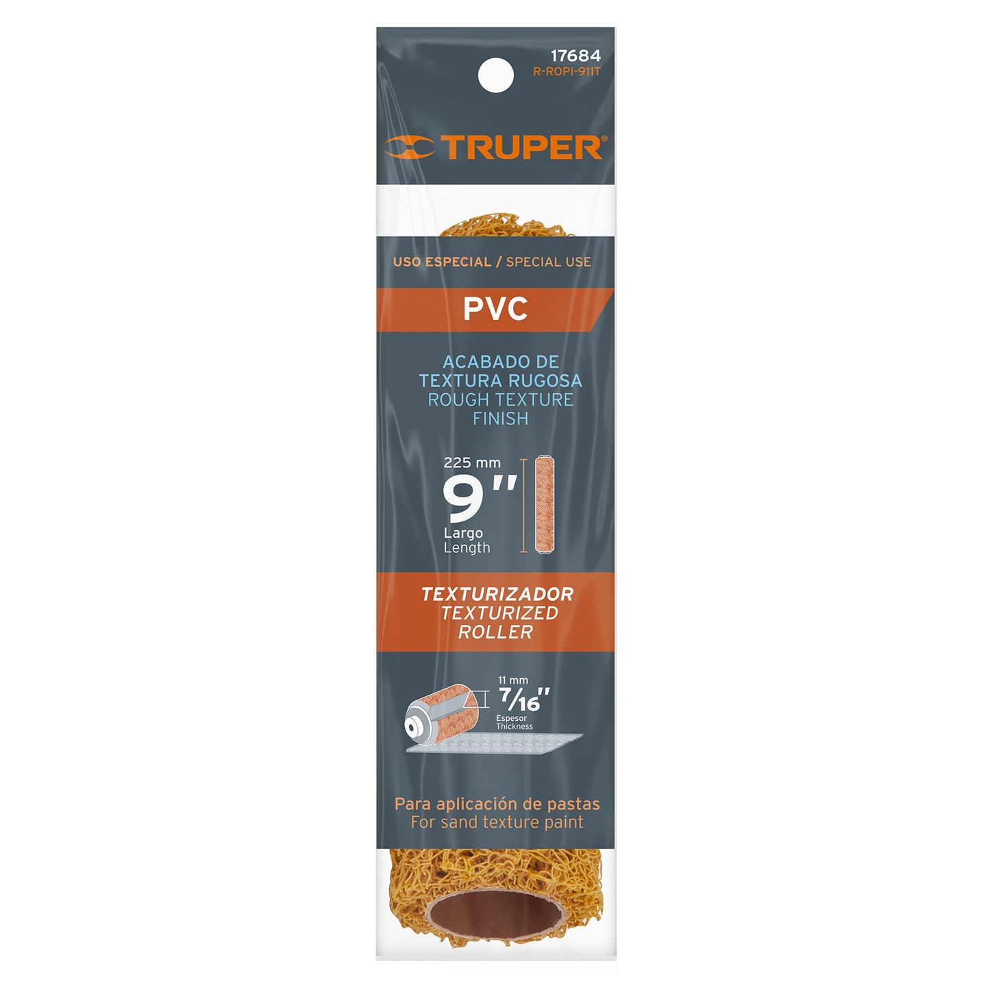 Repuesto para rodillo para pintar, 9 x 7/16", PVC, rugosa