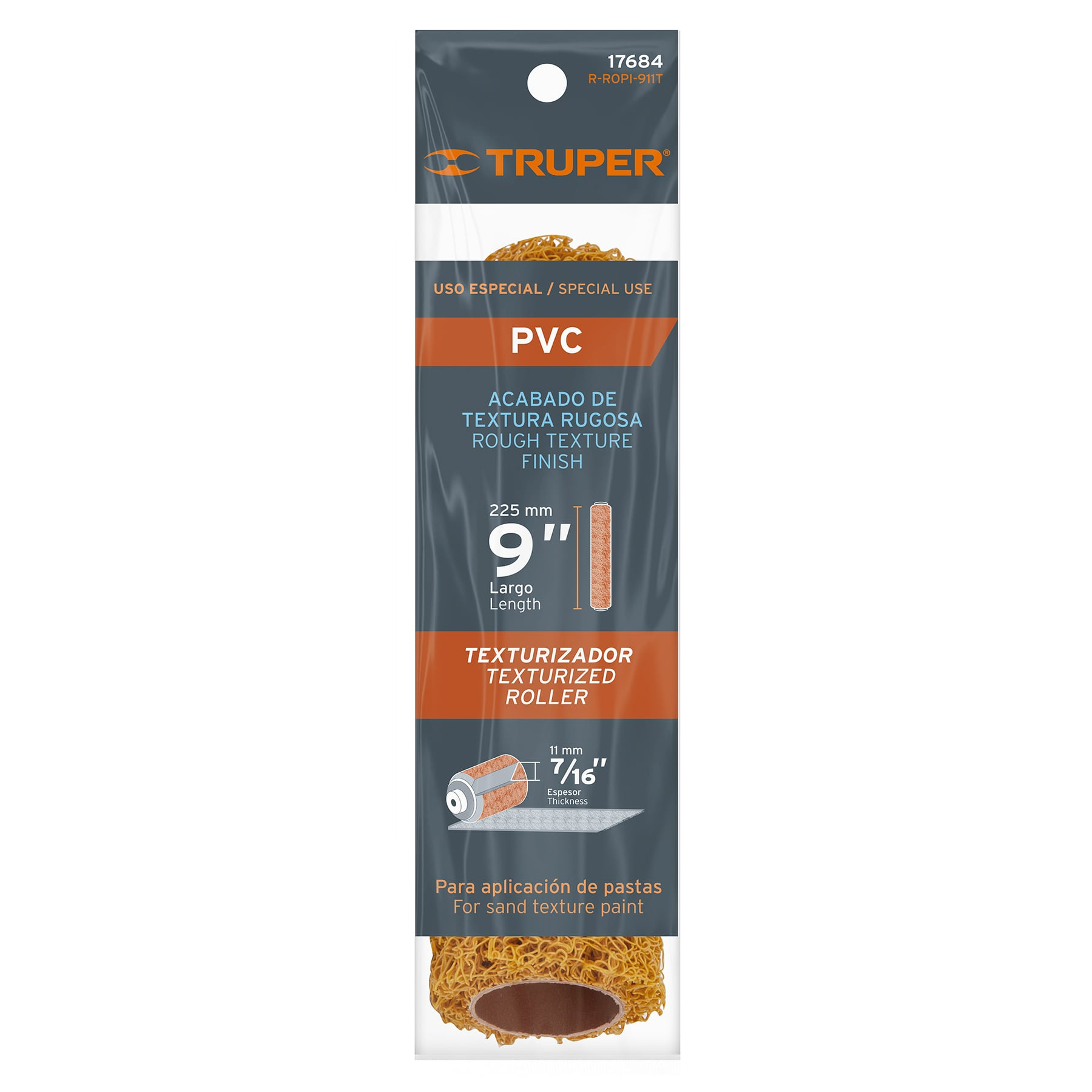 Repuesto para rodillo para pintar, 9 x 7/16", PVC, rugosa