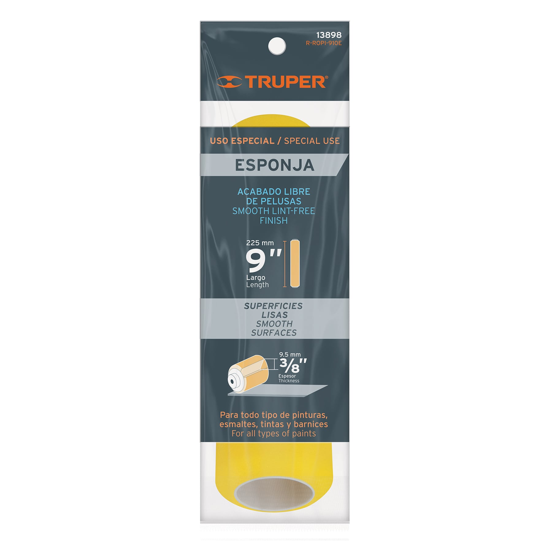 Repuesto para rodillo para pintar, 9 x 3/8", lisa de esponja