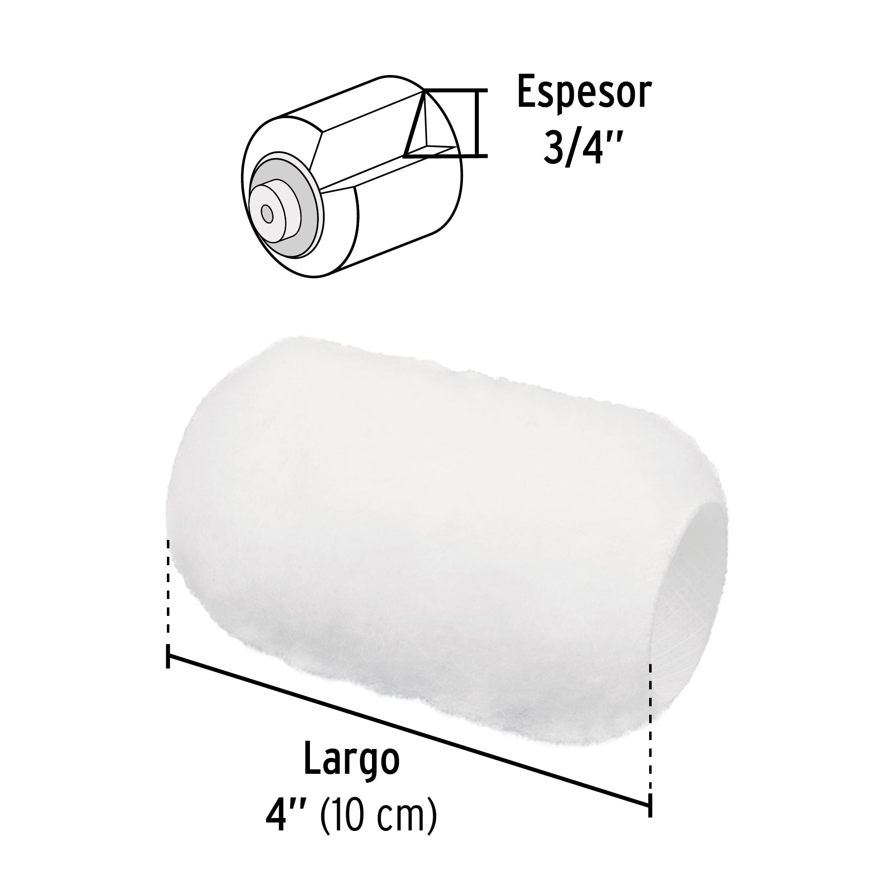 Repuesto para mini rodillo p/pintar,felpa,poliester 4 x 3/4"