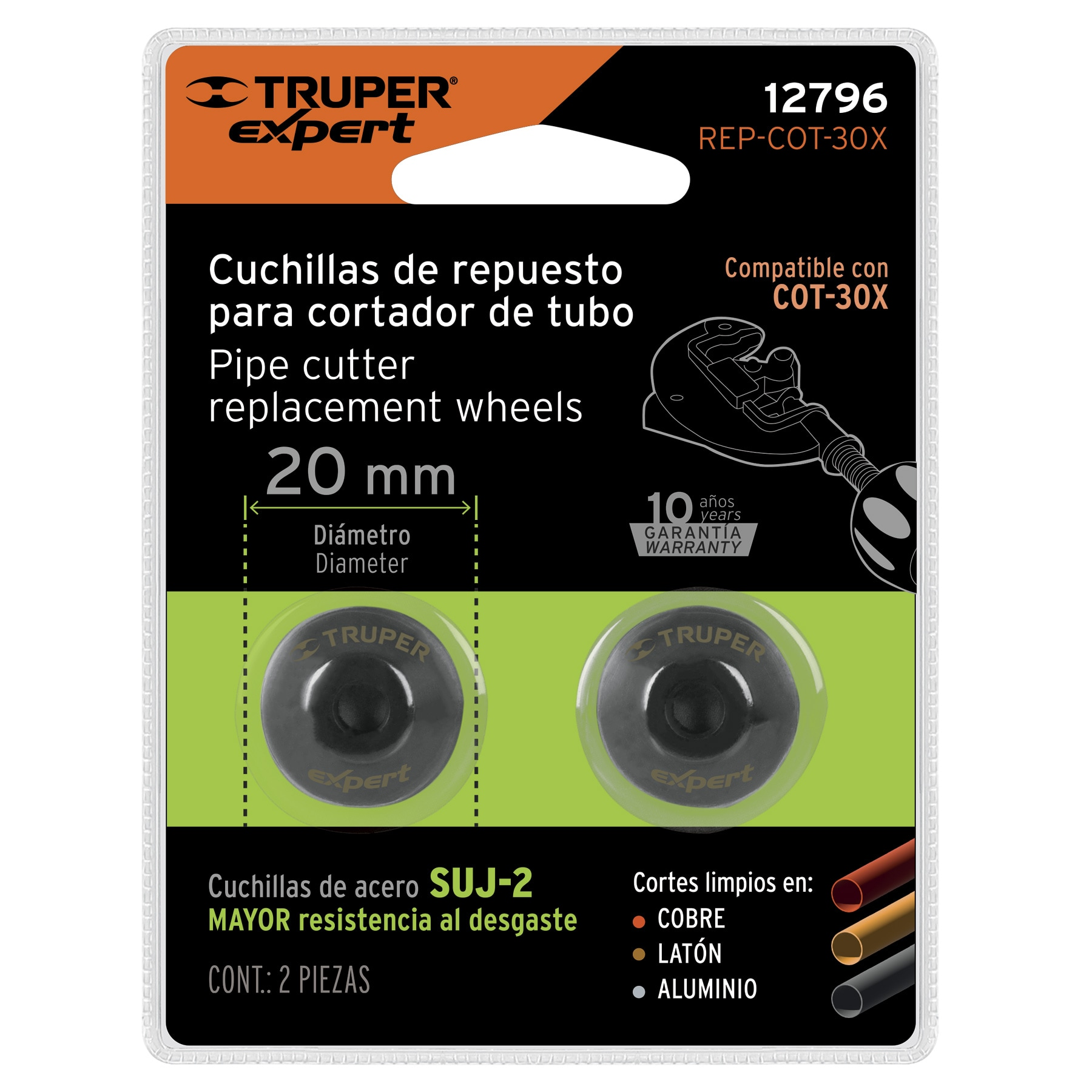 Repuesto de cuchillas para cortador de tubo COT-30X, 2 pzas