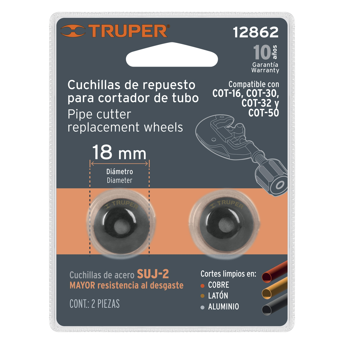 Repuesto de cuchillas para cortador de tubo COT-16-50, 2pzas