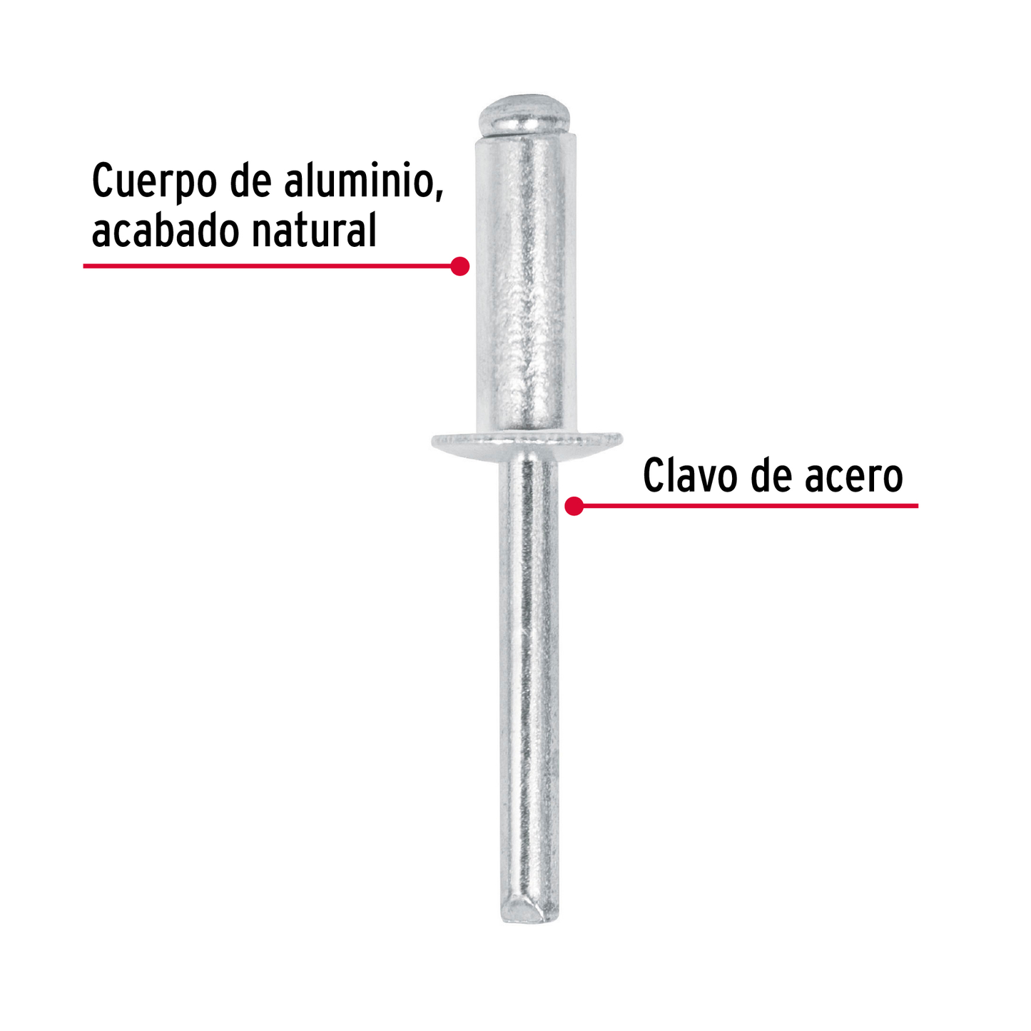 Remaches con espiga, 6.4x19.1mm, bolsa con 50 pzas