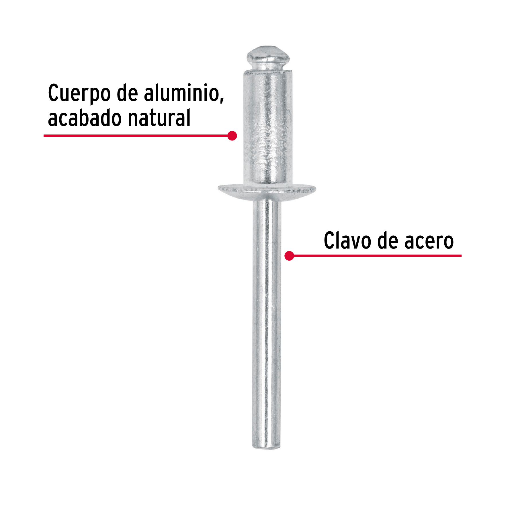 Remaches con espiga, 6.4x15.9mm, bolsa con 50 pzas