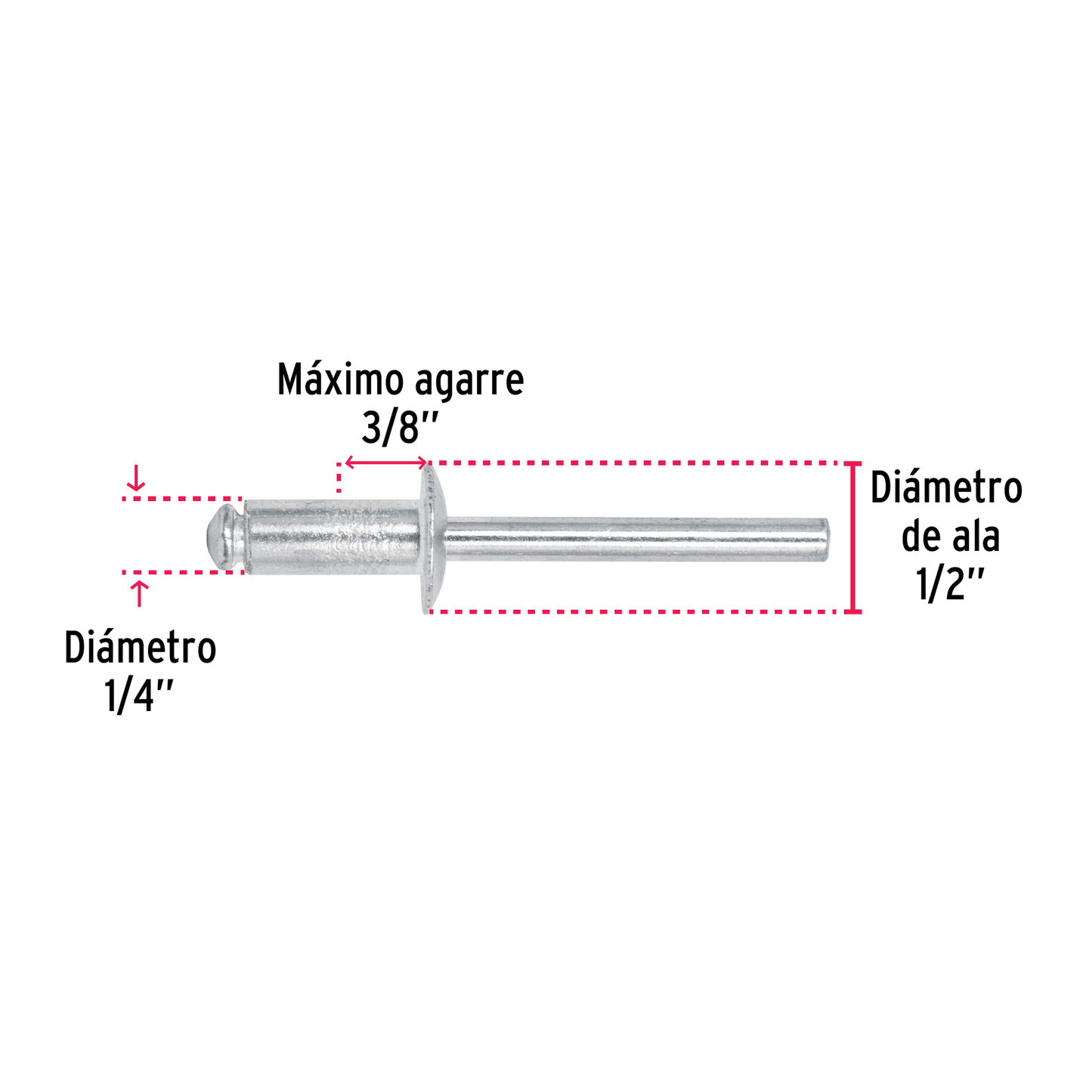 Remaches con espiga, 6.4x15.9mm, bolsa con 50 pzas