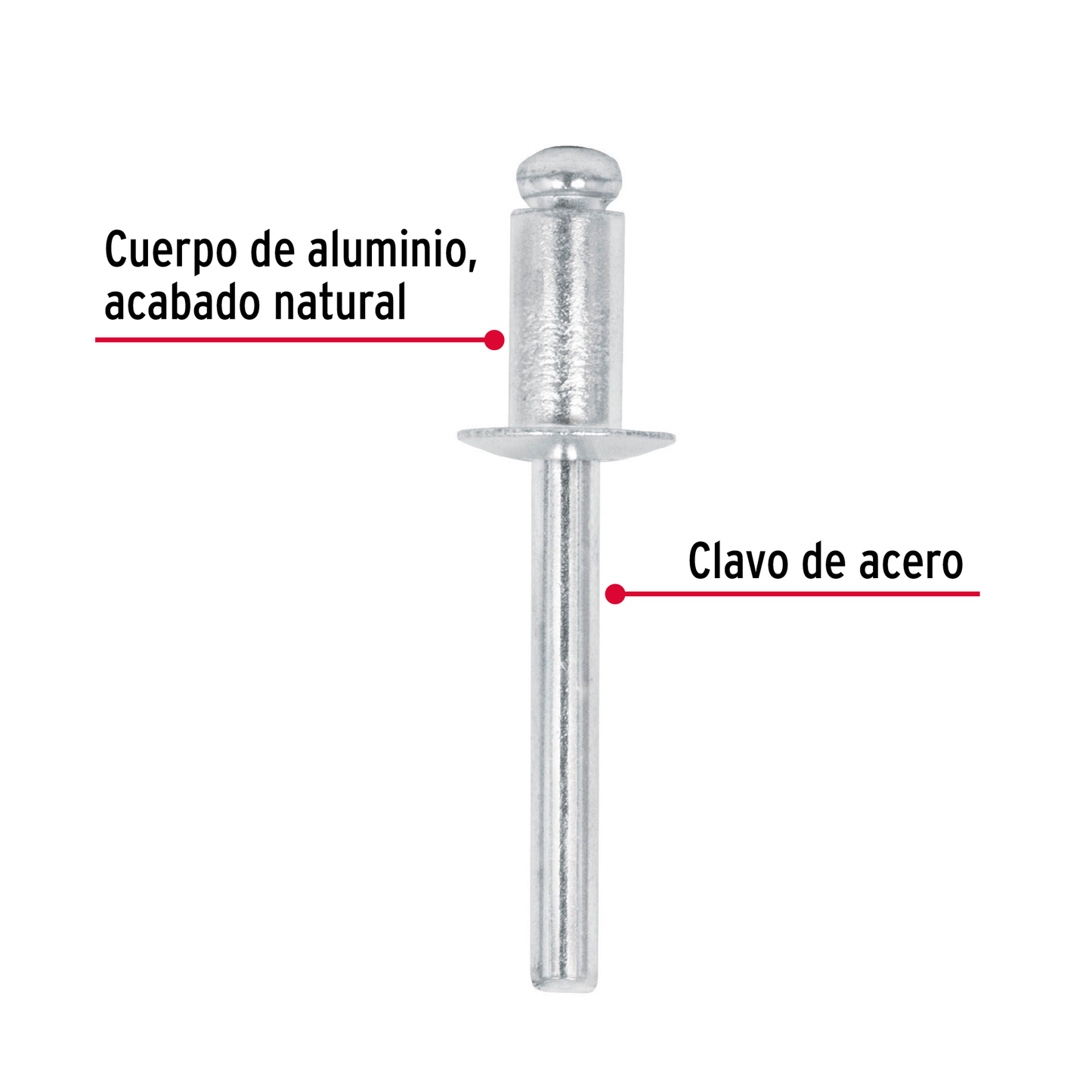 Remaches con espiga, 6.4x12.7mm, bolsa con 50 pzas