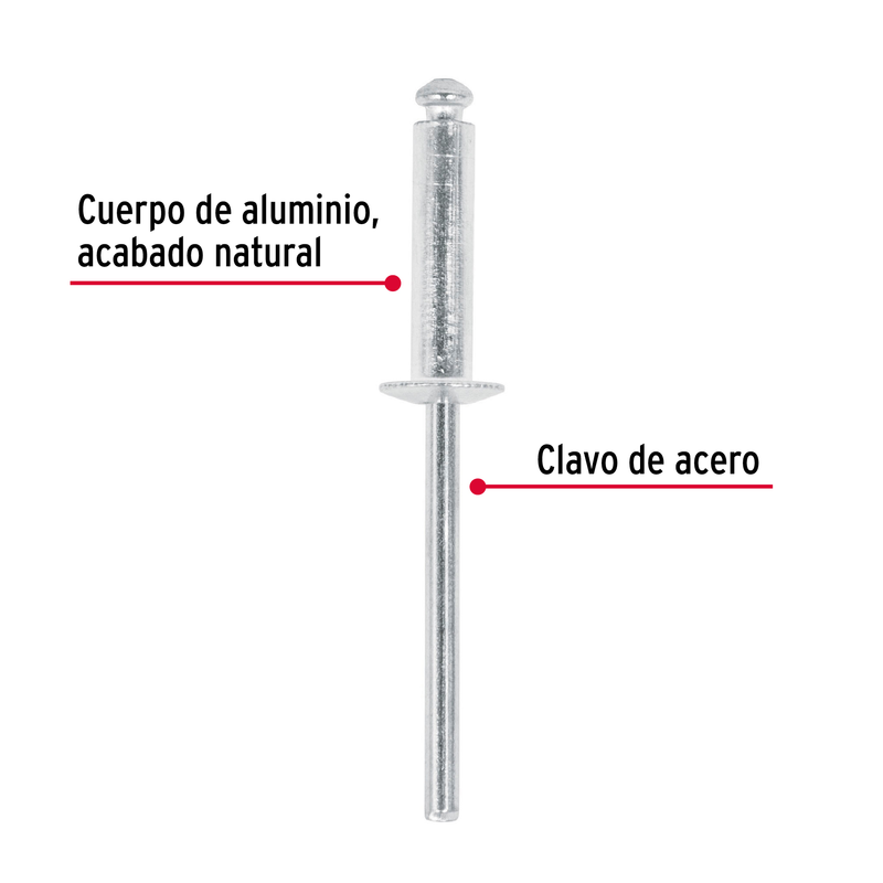 Remaches con espiga, 4x16.50mm, bolsa con 50 pzas