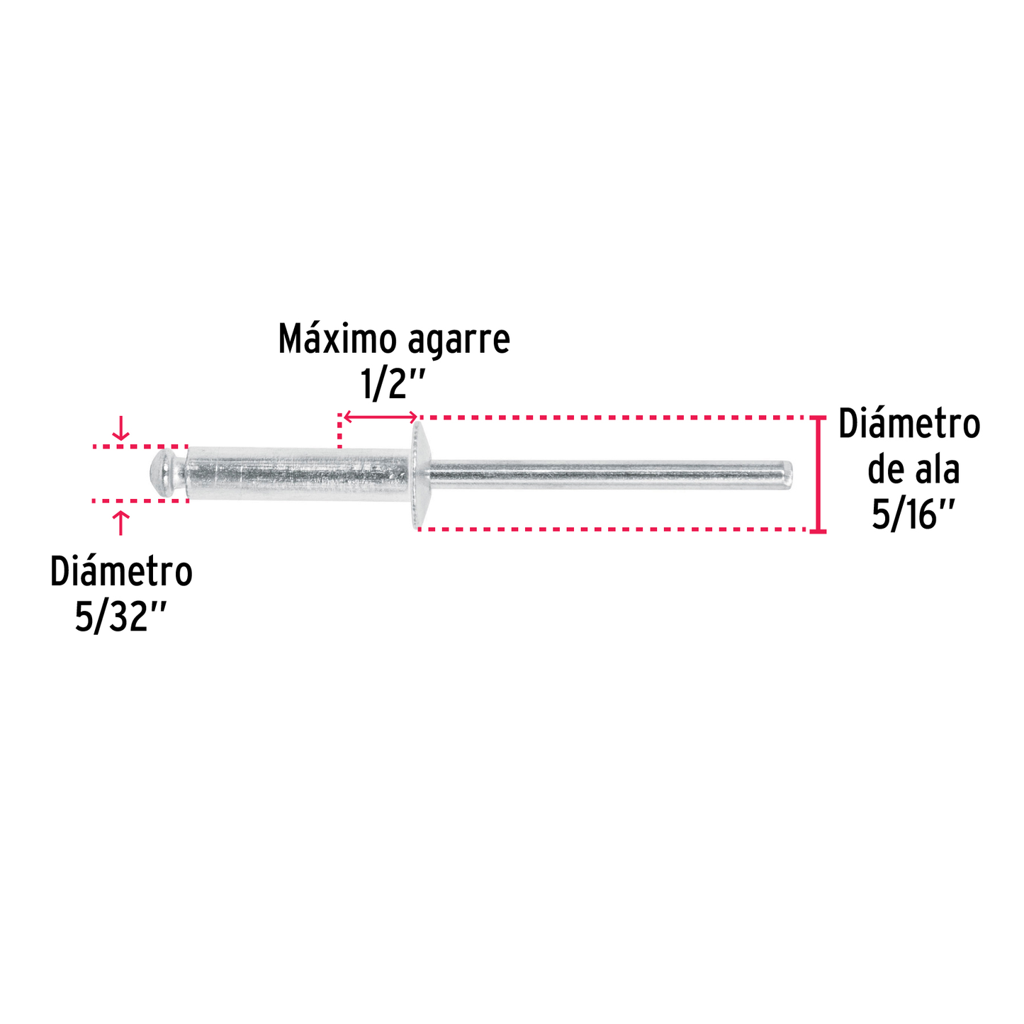 Remaches con espiga, 4x16.50mm, bolsa con 50 pzas
