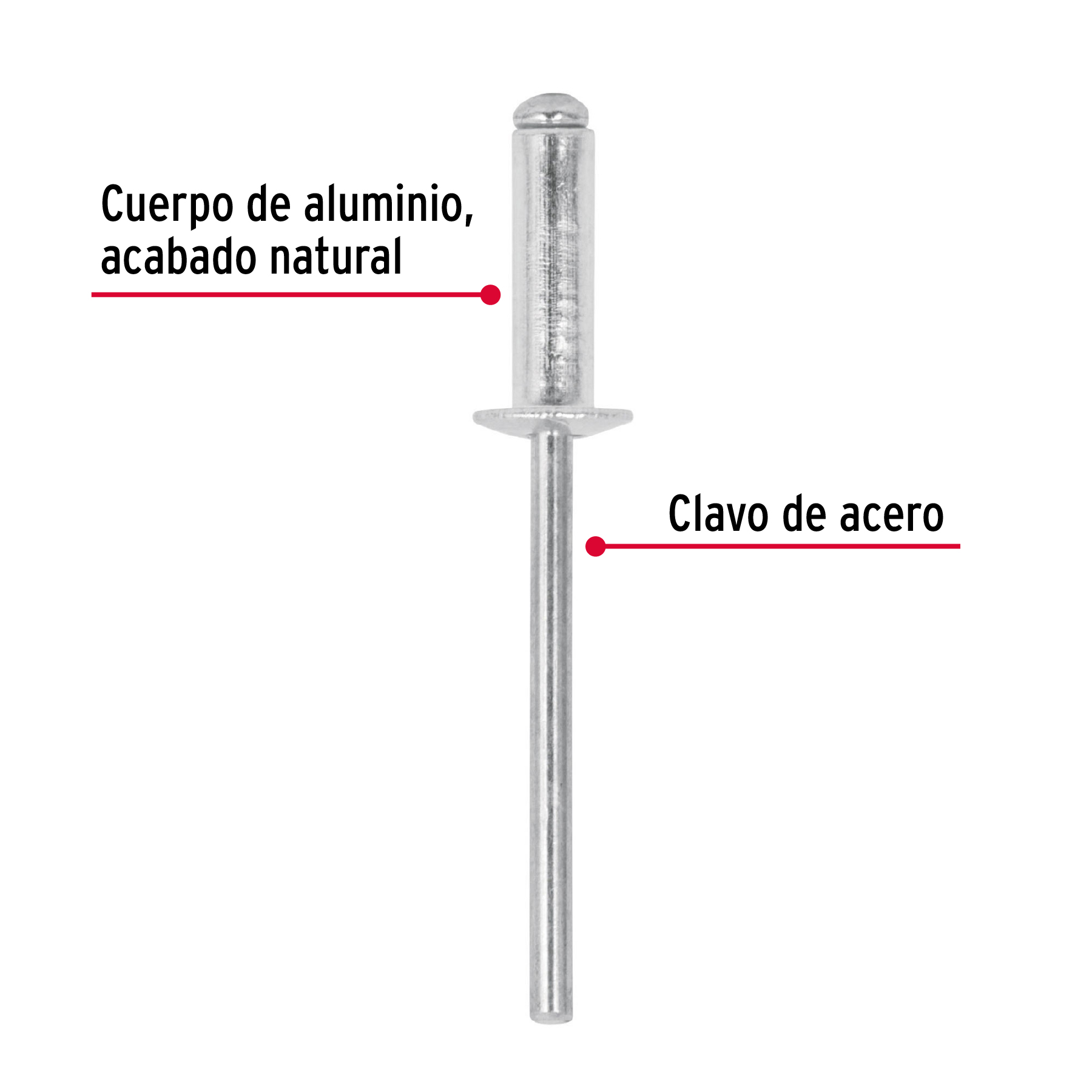 Remaches con espiga, 4x13.4mm, bolsa con 50 pzas