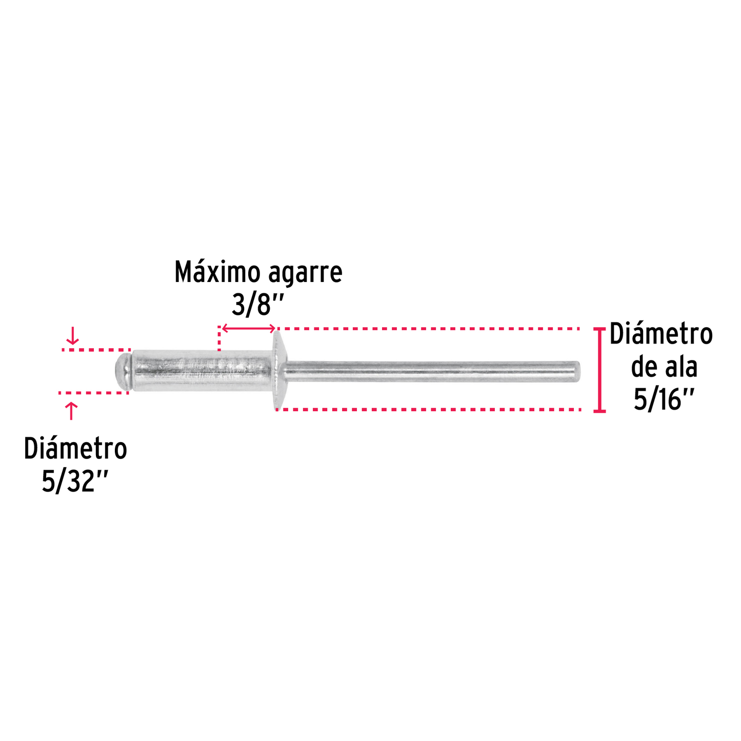 Remaches con espiga, 4x13.4mm, bolsa con 50 pzas