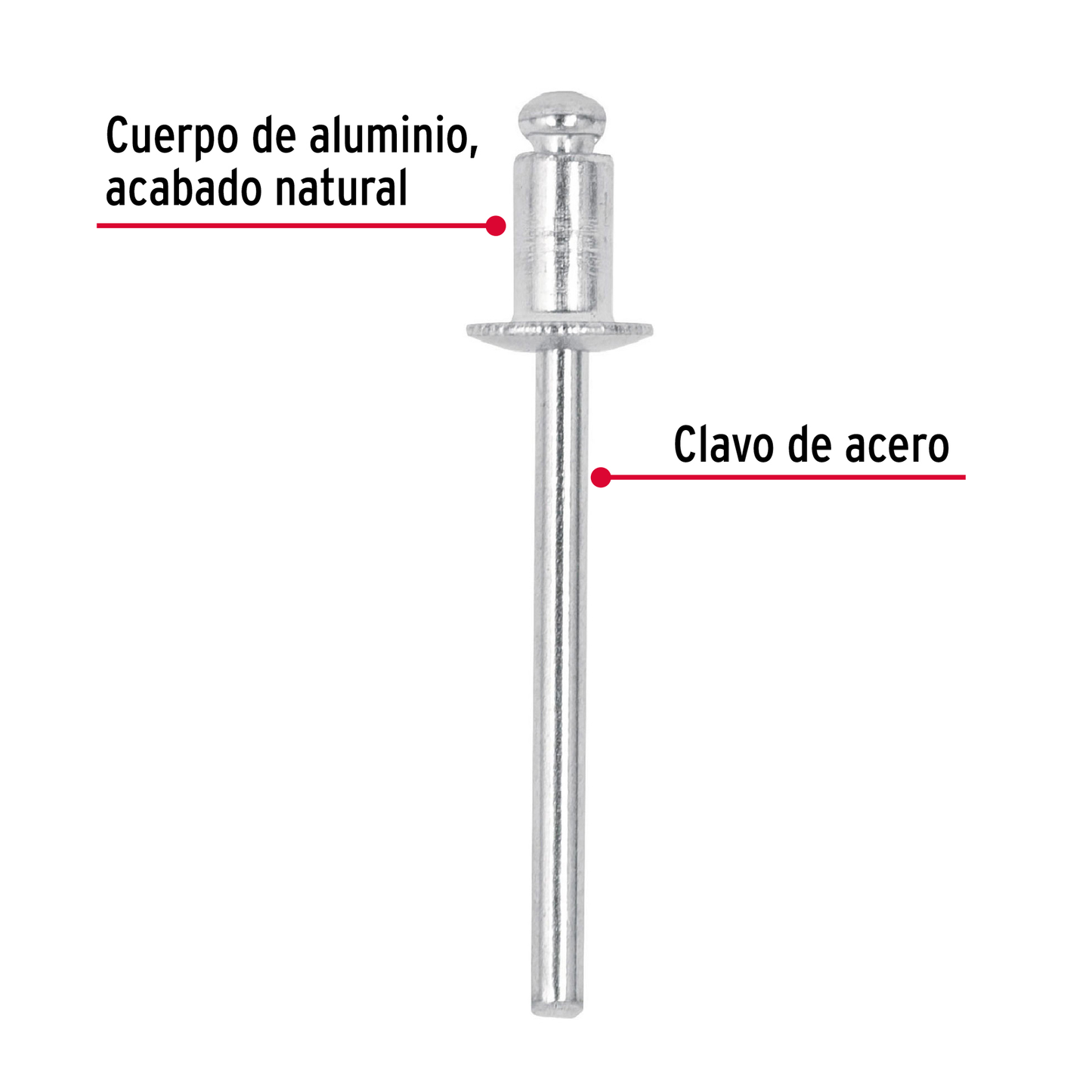 Remaches con espiga, 4x10mm, bolsa con 50 pzas