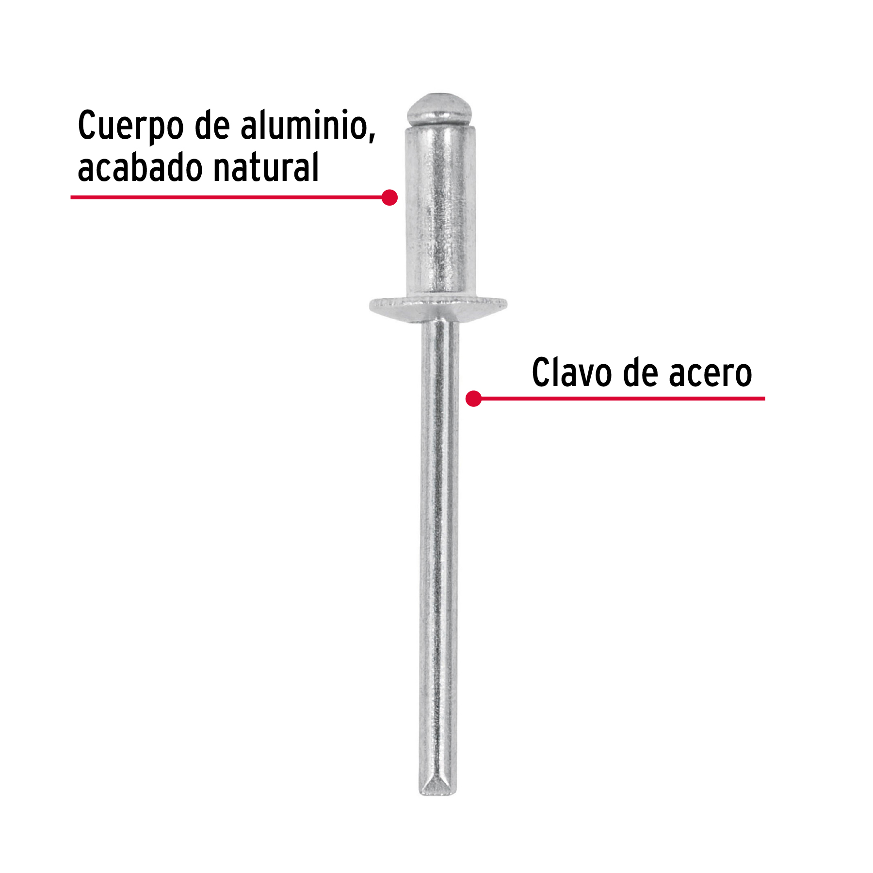 Remaches con espiga, 4x10.20mm, bolsa con 50 pzas