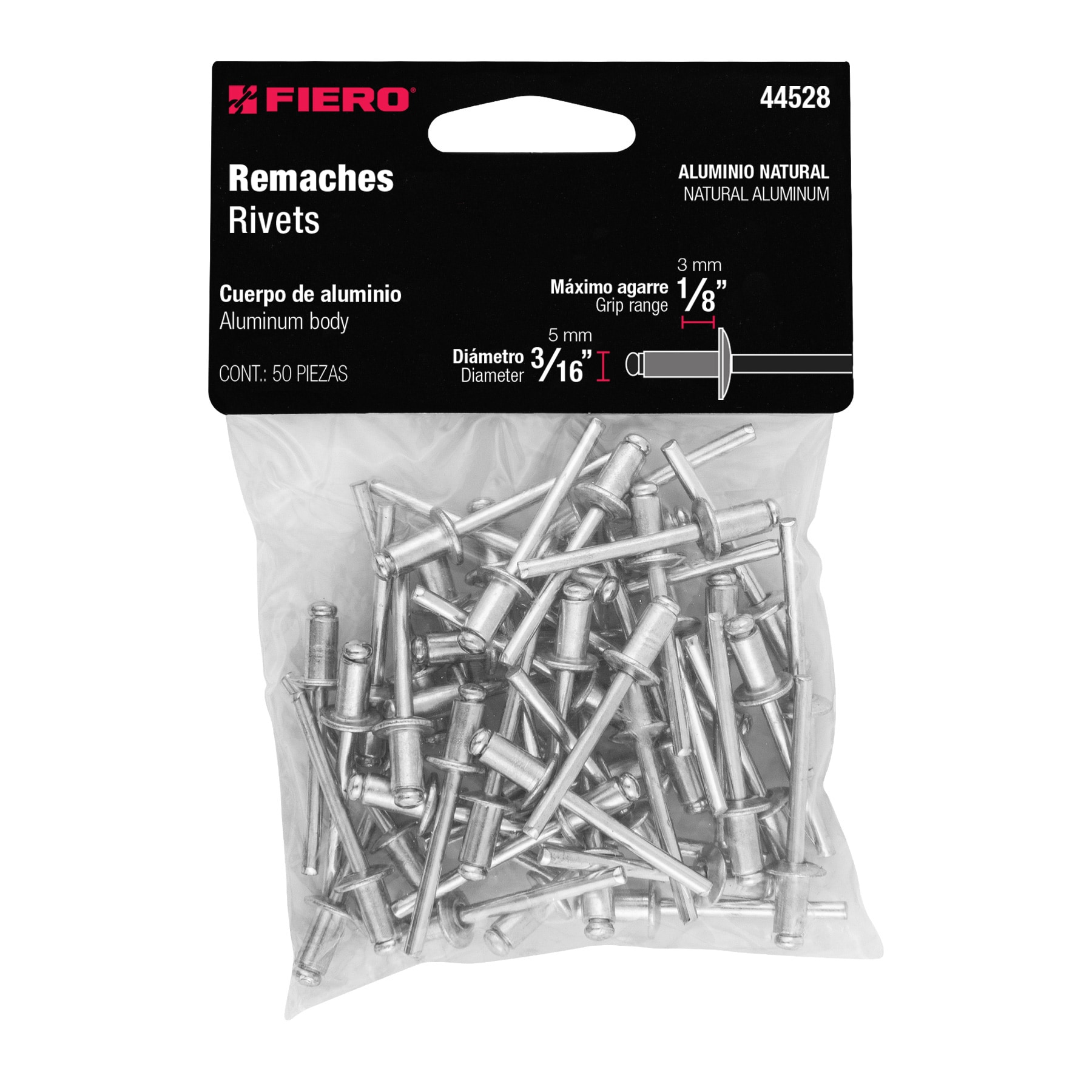 Remaches con espiga, 4.8x8.00mm, bolsa con 50 pzas