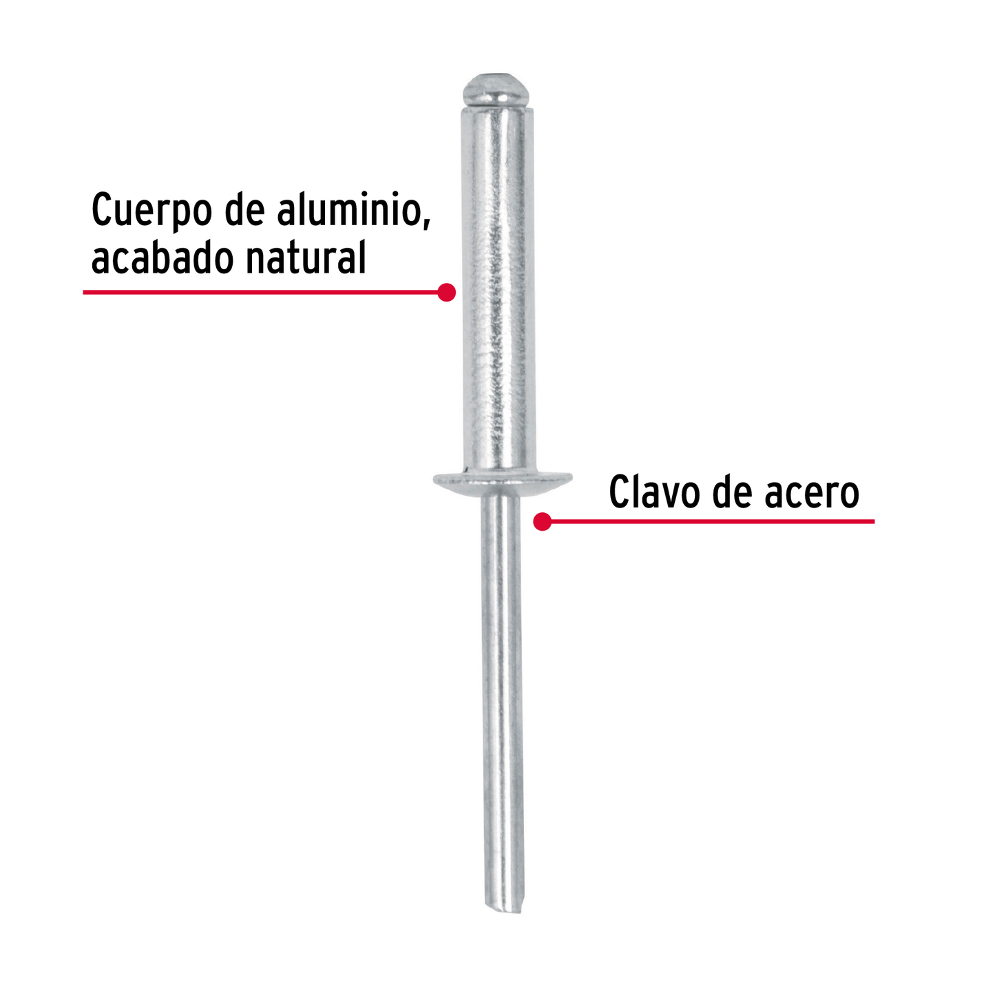 Remaches con espiga, 4.8x24.1mm, bolsa con 50 pzas