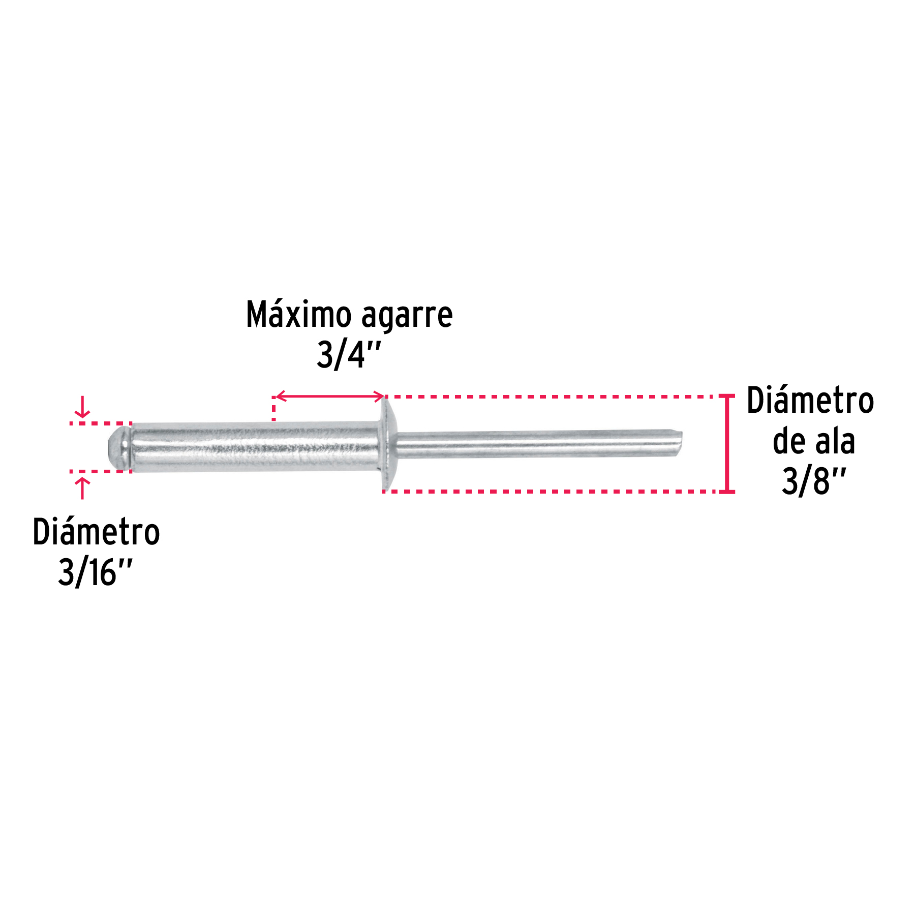 Remaches con espiga, 4.8x24.1mm, bolsa con 50 pzas