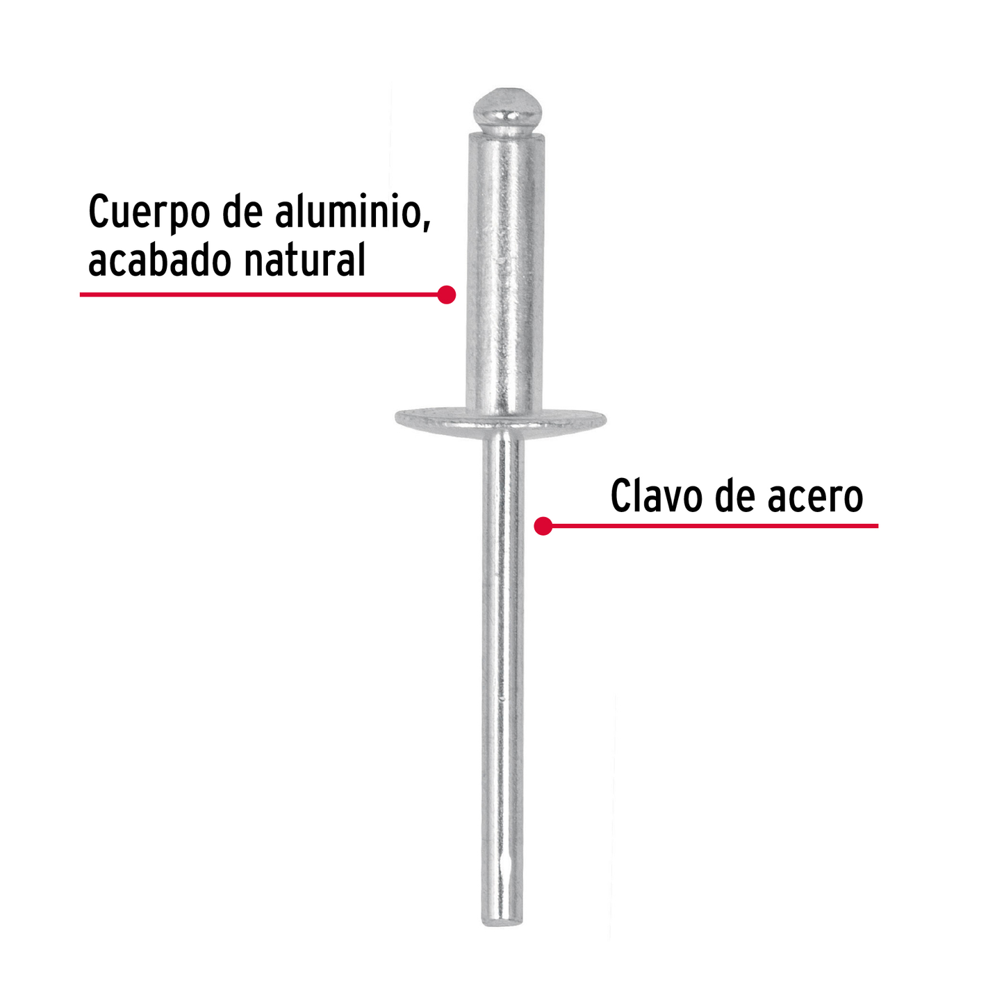 Remaches con espiga, 4.8x17.7mm, bolsa con 50 pzas