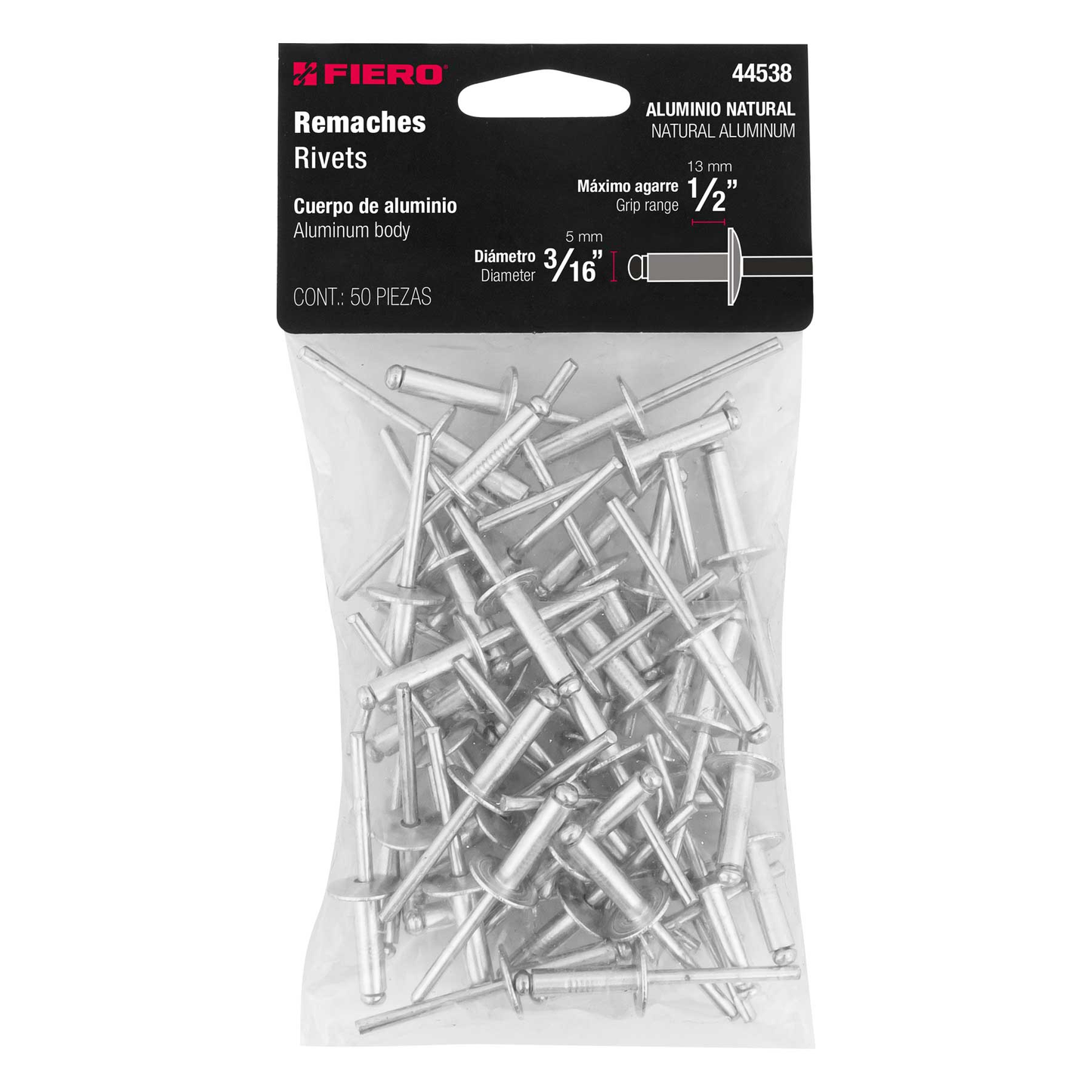 Remaches con espiga, 4.8x17.7mm, bolsa con 50 pzas