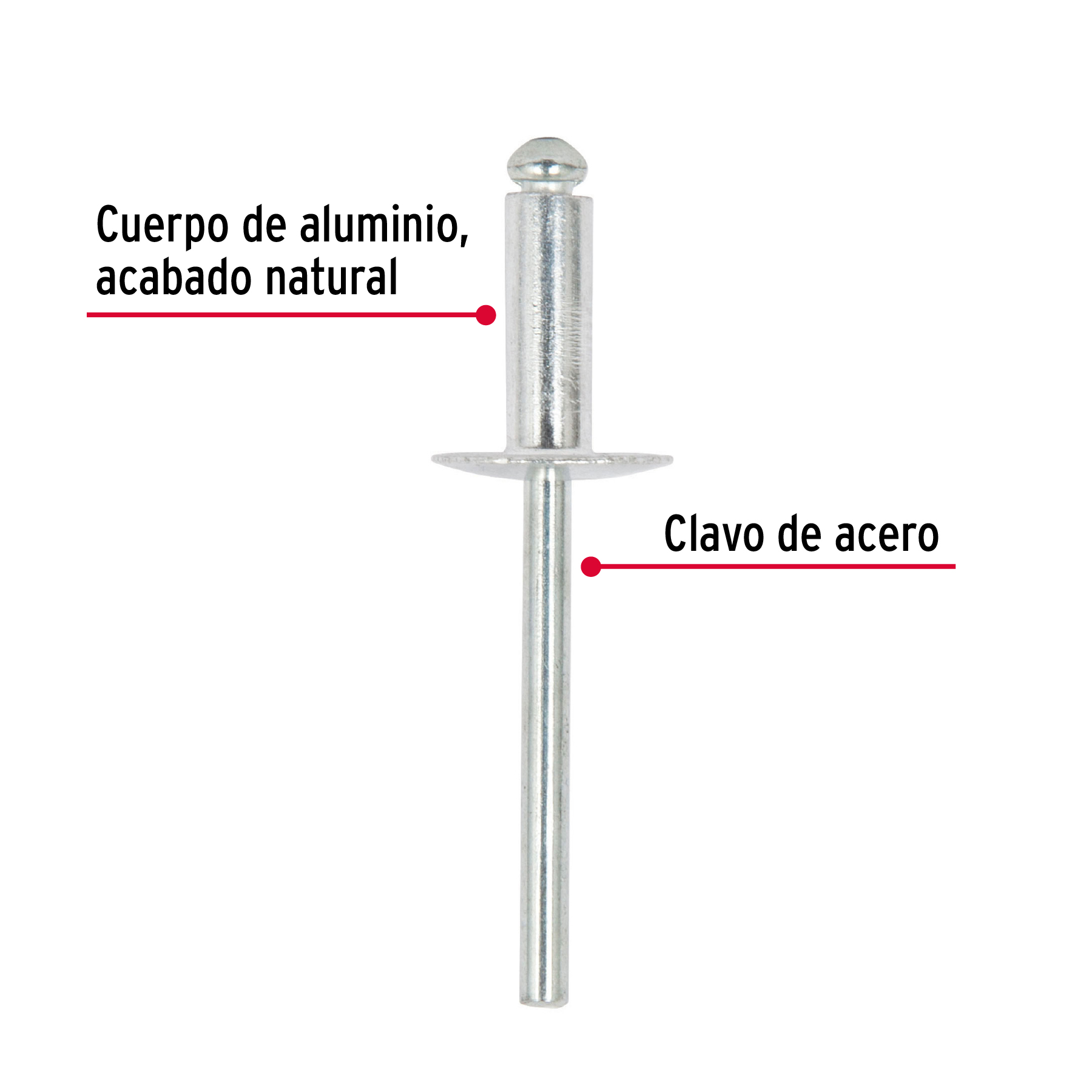 Remaches con espiga, 4.8x14.5mm, bolsa con 50 pzas.