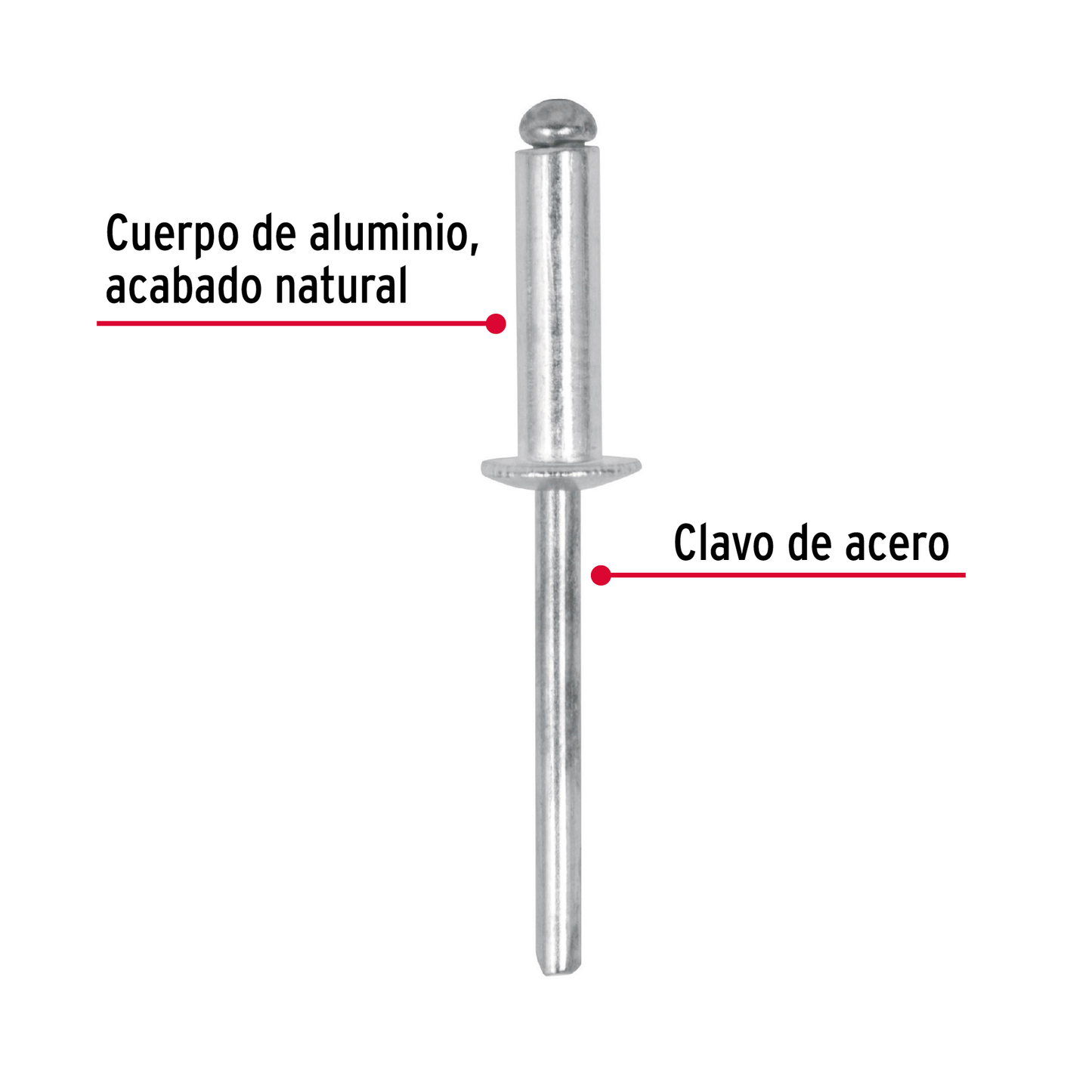Remaches con espiga, 4.8x14.5mm, bolsa con 50 pzas