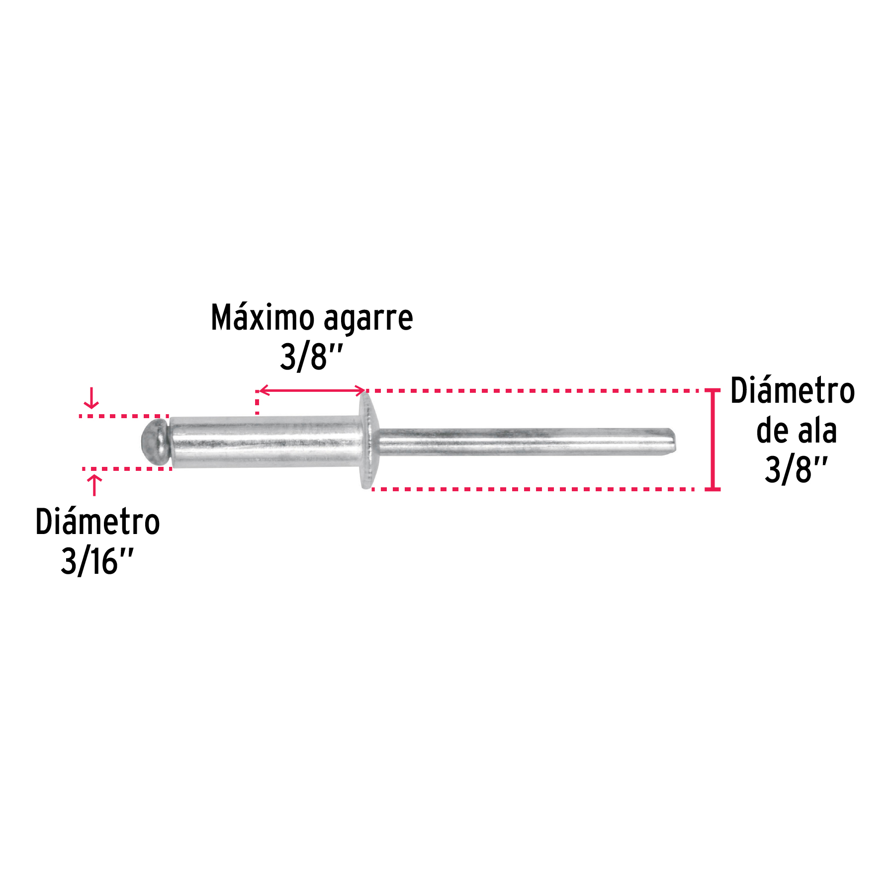 Remaches con espiga, 4.8x14.5mm, bolsa con 50 pzas
