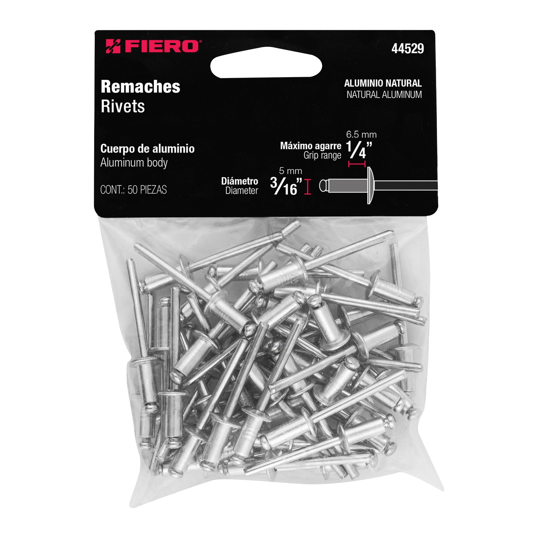 Remaches con espiga, 4.8x11.0mm, bolsa con 50 pzas