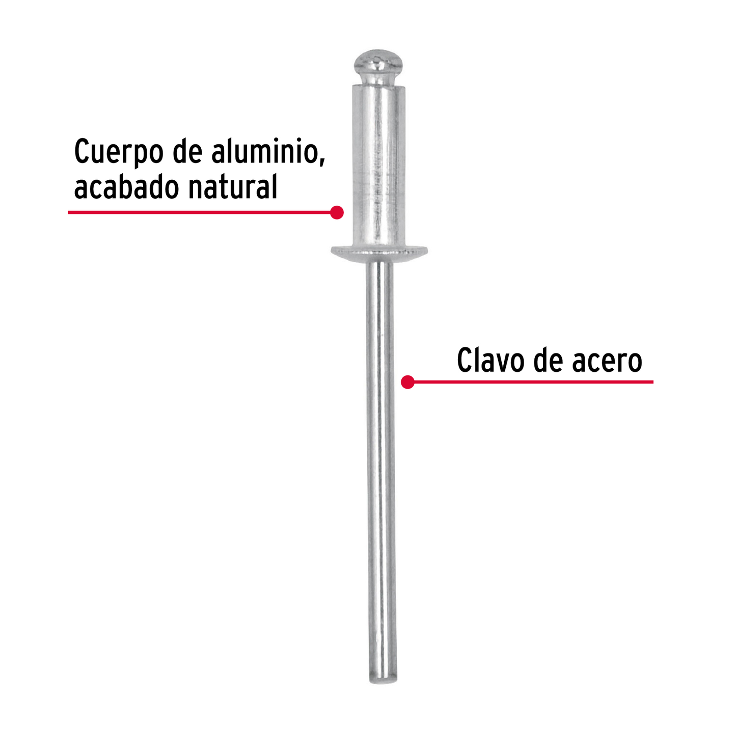 Remaches con espiga, 3.2x9.6mm, bolsa con 50 pzas