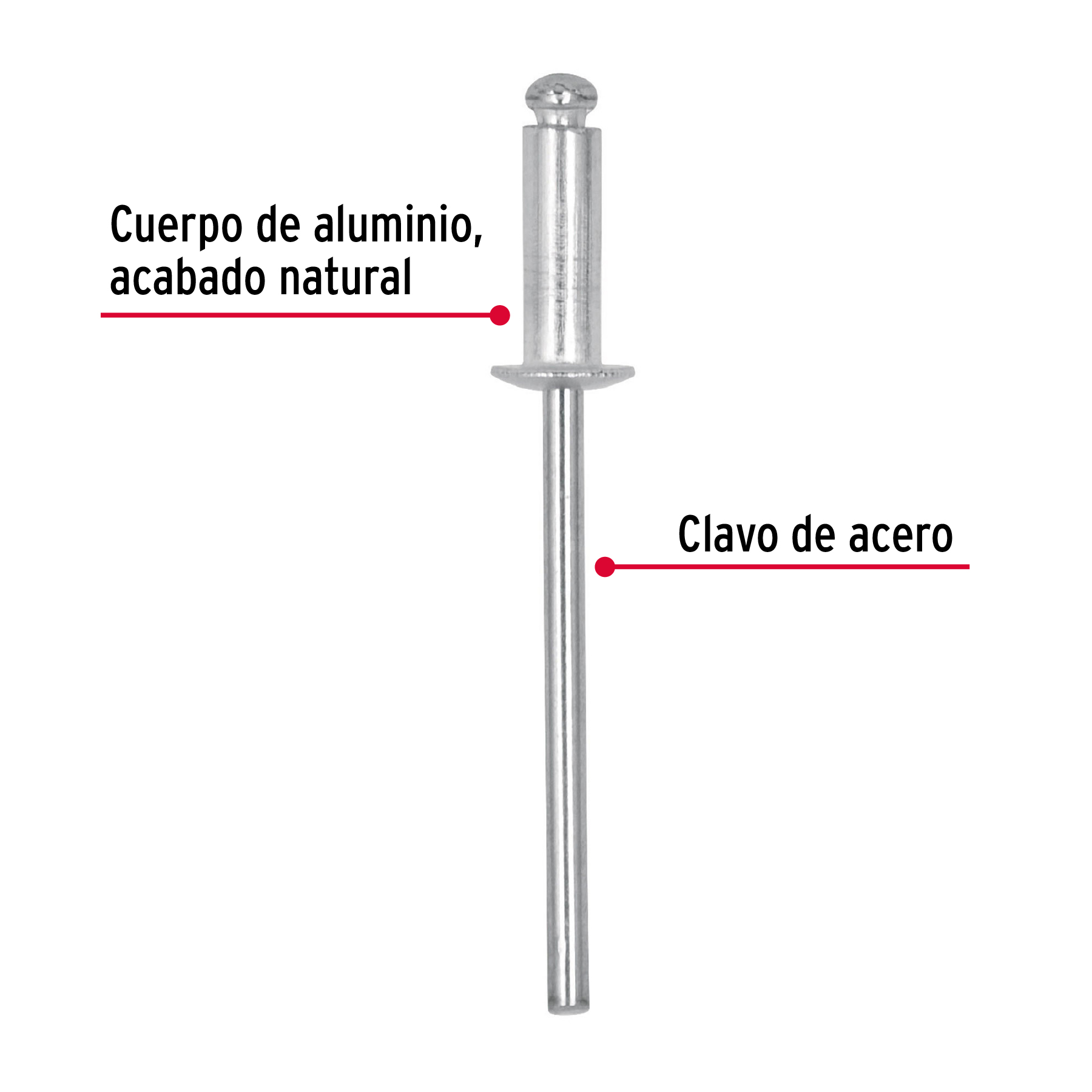 Remaches con espiga, 3.2x9.6mm, bolsa con 50 pzas