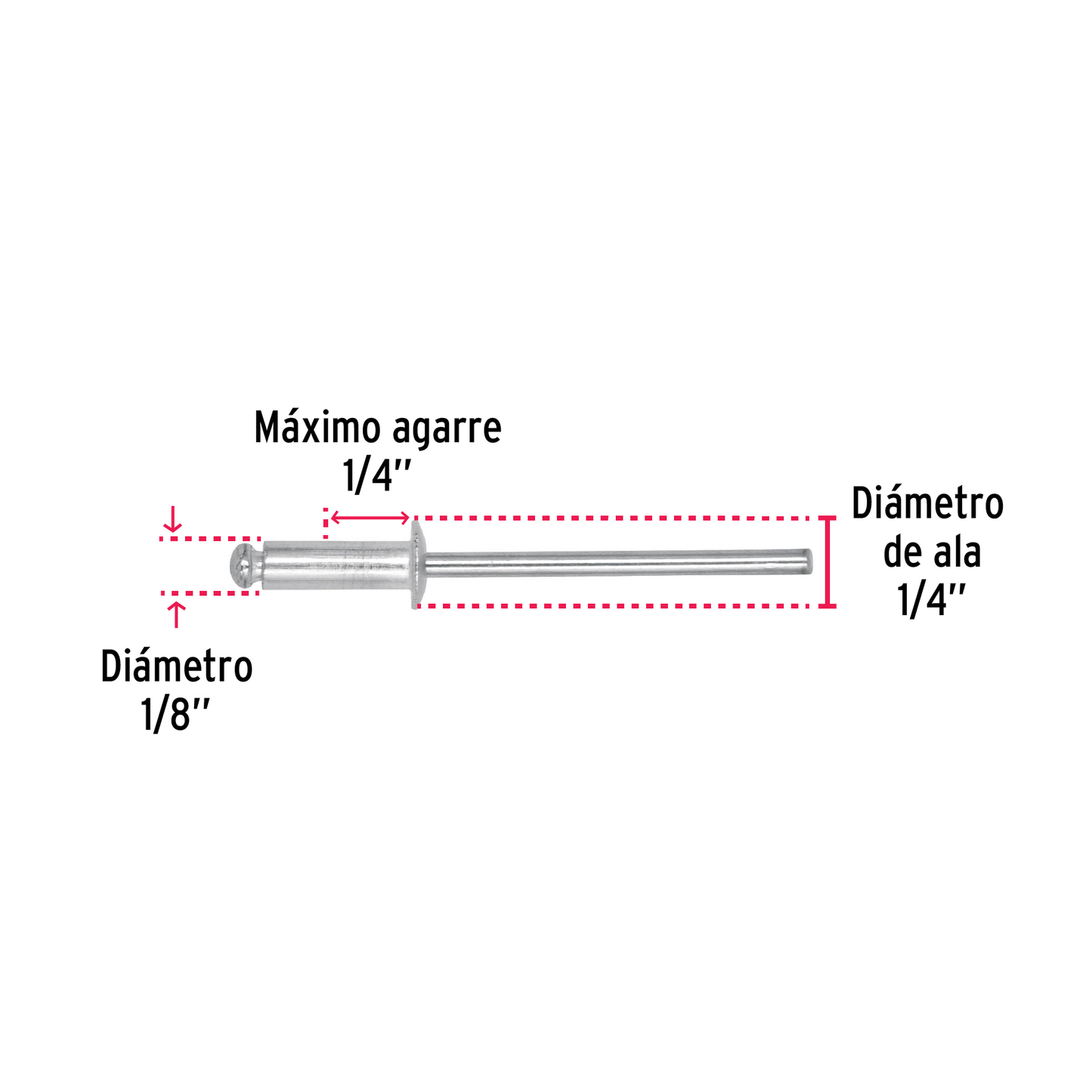 Remaches con espiga, 3.2x9.6mm, bolsa con 50 pzas