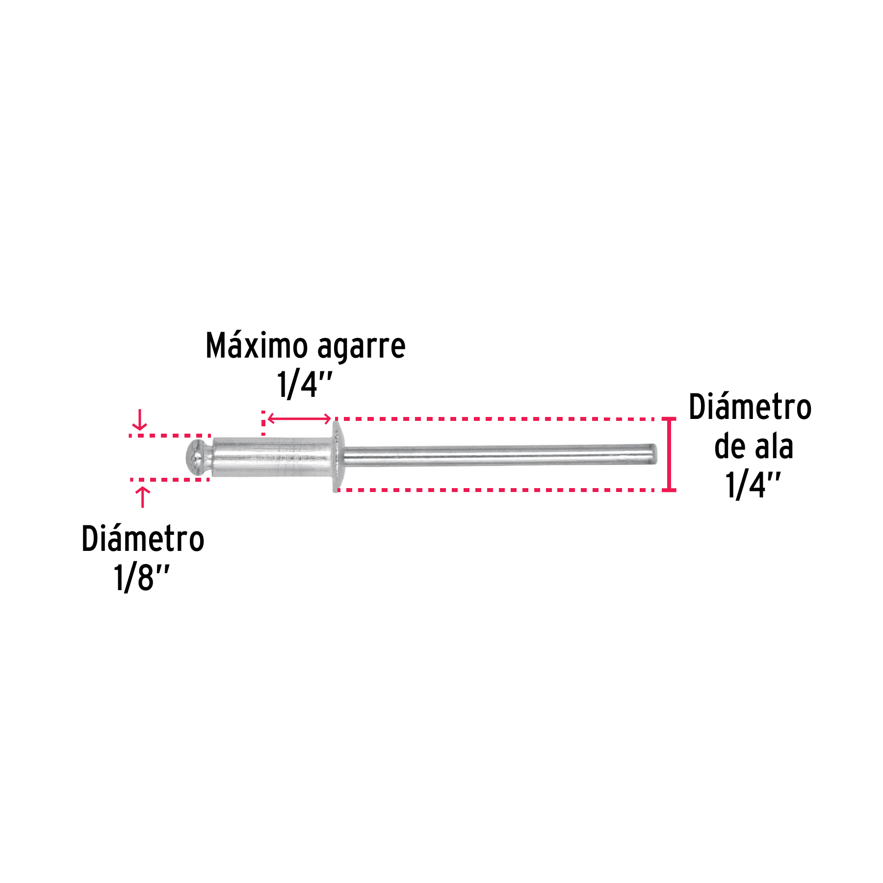 Remaches con espiga, 3.2x9.6mm, bolsa con 50 pzas