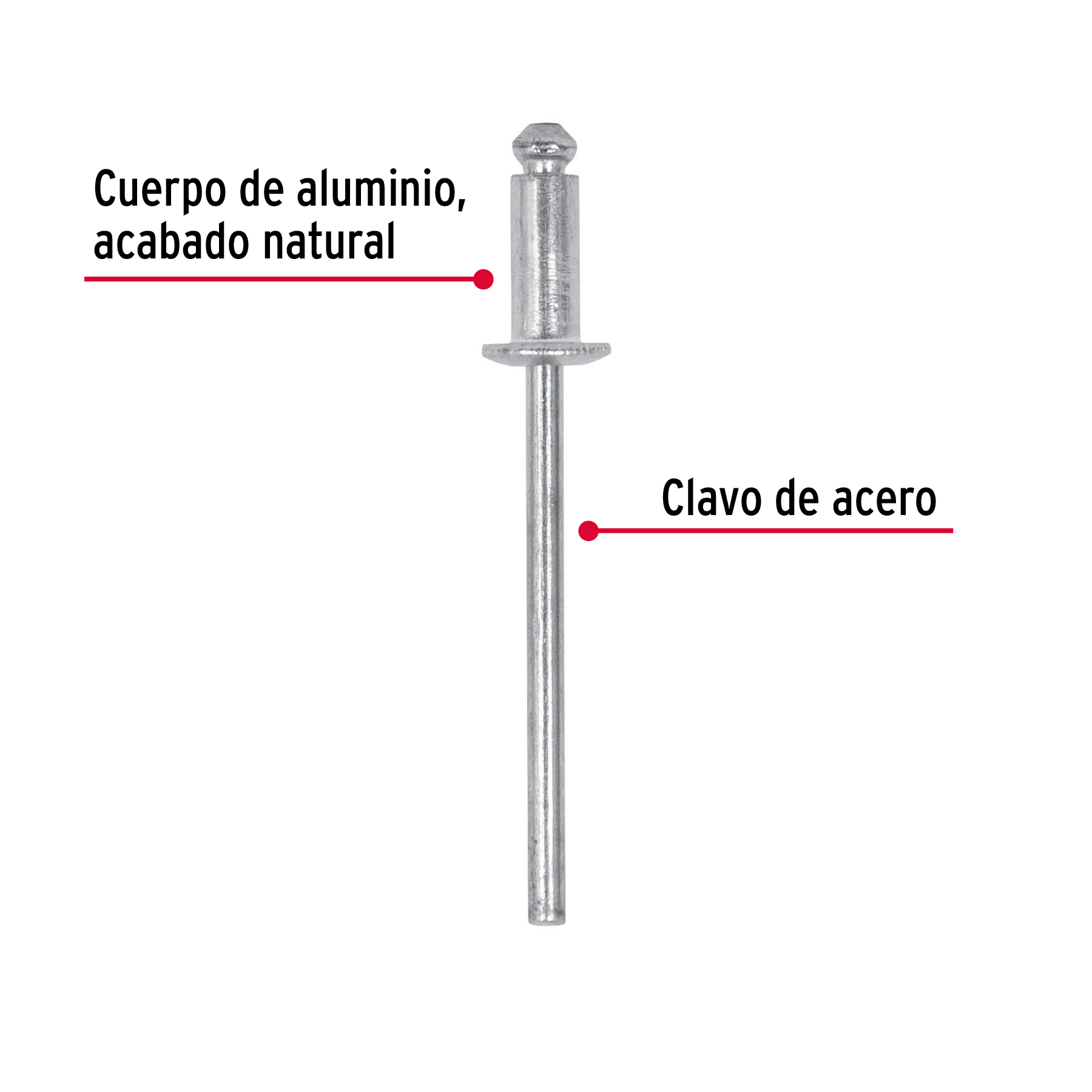 Remaches con espiga, 3.2x8.00mm, bolsa con 50 pzas