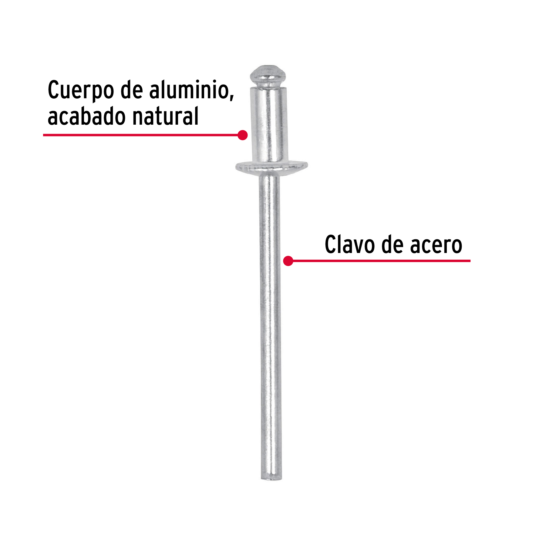 Remaches con espiga, 3.2x6.4mm, bolsa con 50 pzas