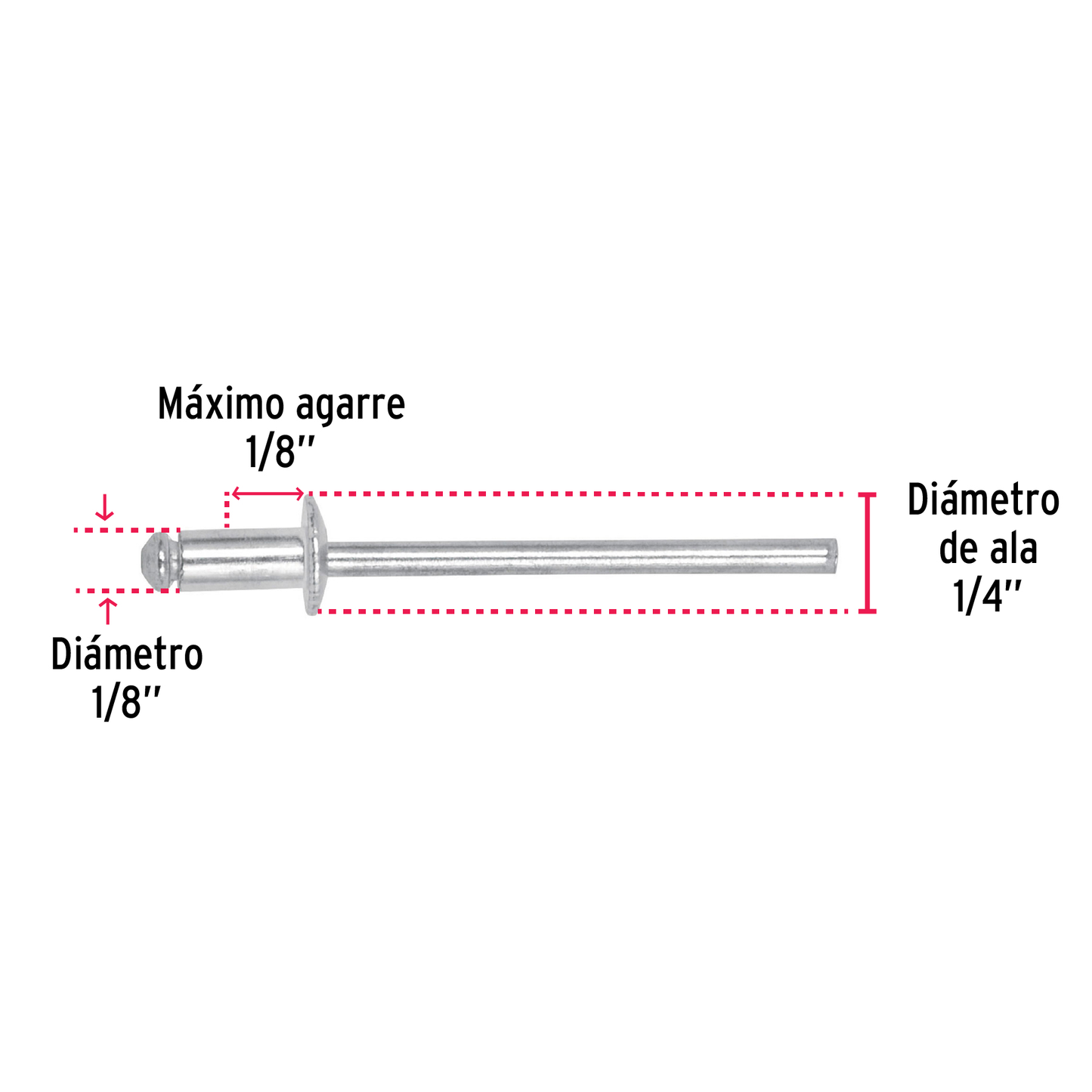 Remaches con espiga, 3.2x6.4mm, bolsa con 50 pzas