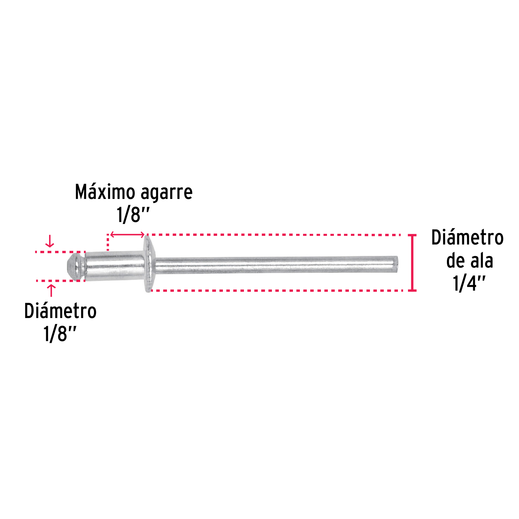 Remaches con espiga, 3.2x6.4mm, bolsa con 50 pzas