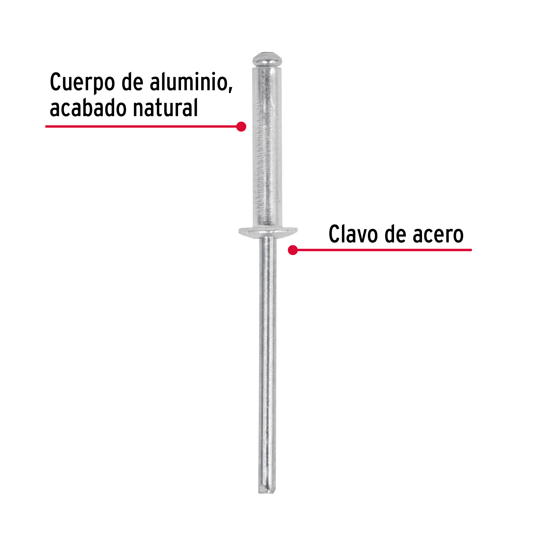 Remaches con espiga, 3.2x16.1mm, bolsa con 50 pzas